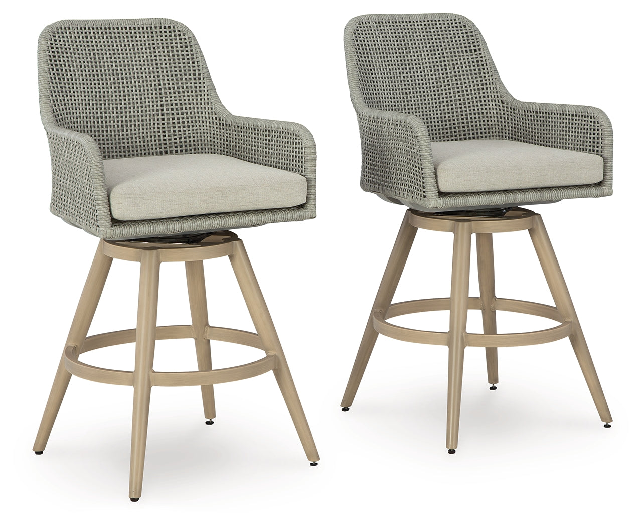 J&M Furniture - Ashley Furniture - Seton Creek Outdoor Bar Height Barstool with Cushion (Set of 2) - Barstool with Cushion (Set of 2) / Beige/Gray - P798-130