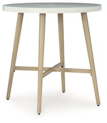 J&M Furniture - Ashley Furniture - Seton Creek Outdoor Bar Table - Round Bar Table w/UMB OPT / Beige - P798-613