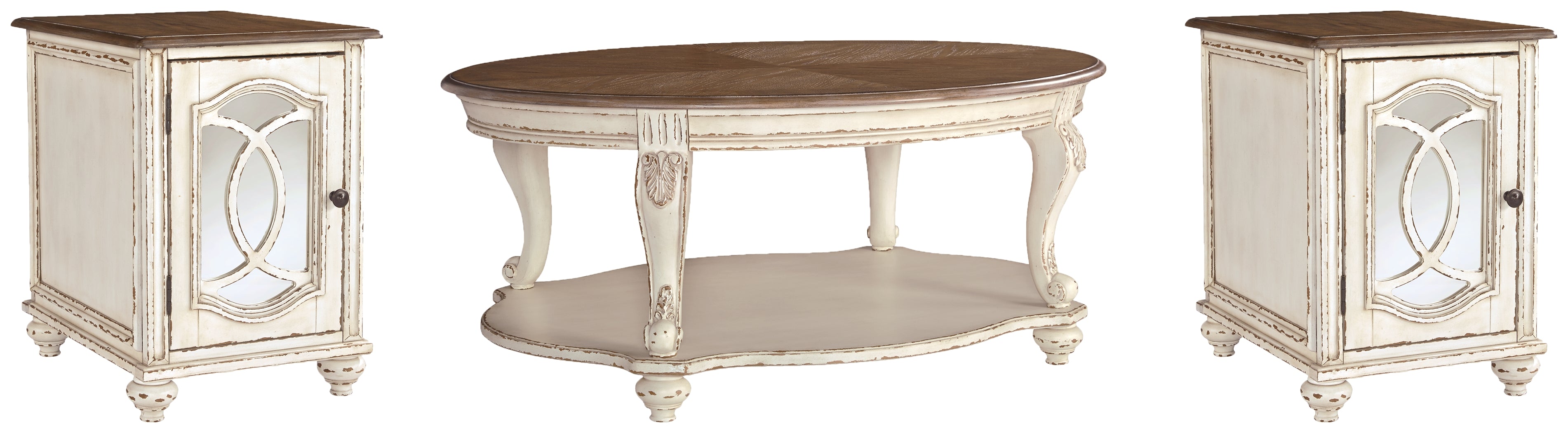 J&M Furniture - Ashley Furniture - Realyn Coffee Table and 2 End Tables - Coffee Table and 2 End Tables / White/Brown - T743T2