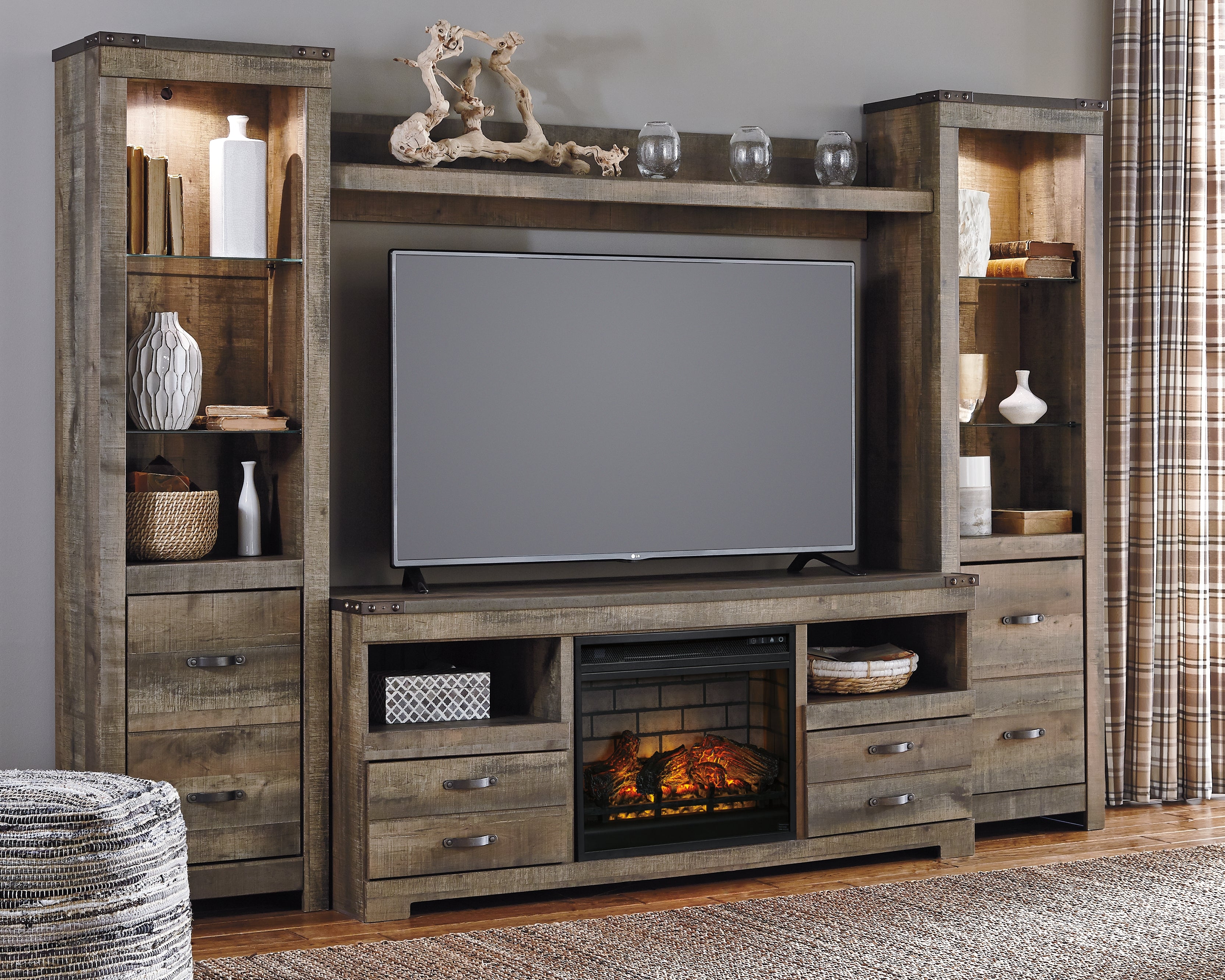 J&M Furniture - Ashley Furniture - Trinell 4-Piece Entertainment Center with Electric Fireplace - 4-Piece Entertainment Center with Electric Fireplace - W446W8