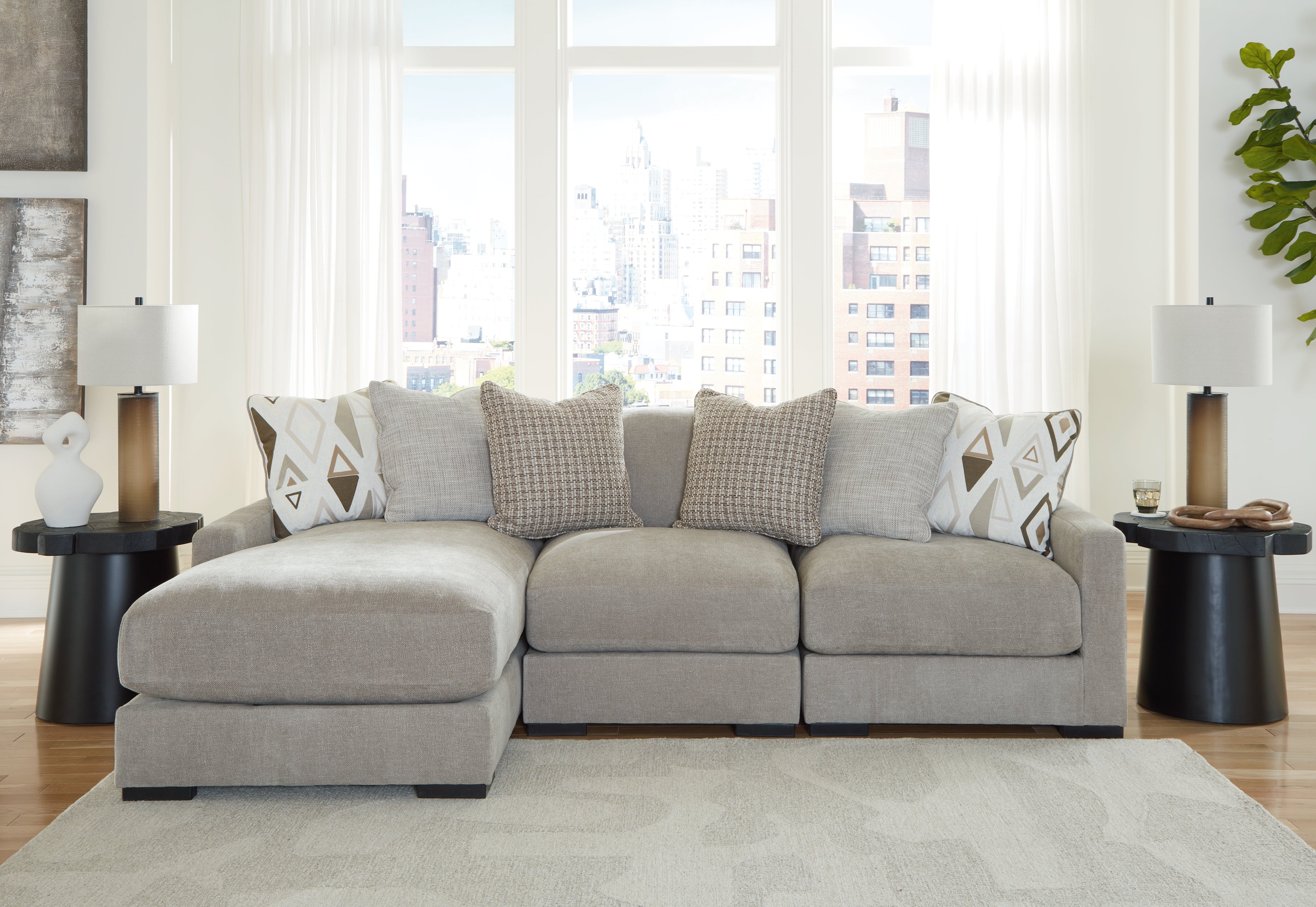 J&M Furniture - Ashley Furniture - Aslan Court 3-Piece Sofa Sectional with Chaise - RAF 3-Piece Sofa Sectional with Chaise / Pebble - 20305S3