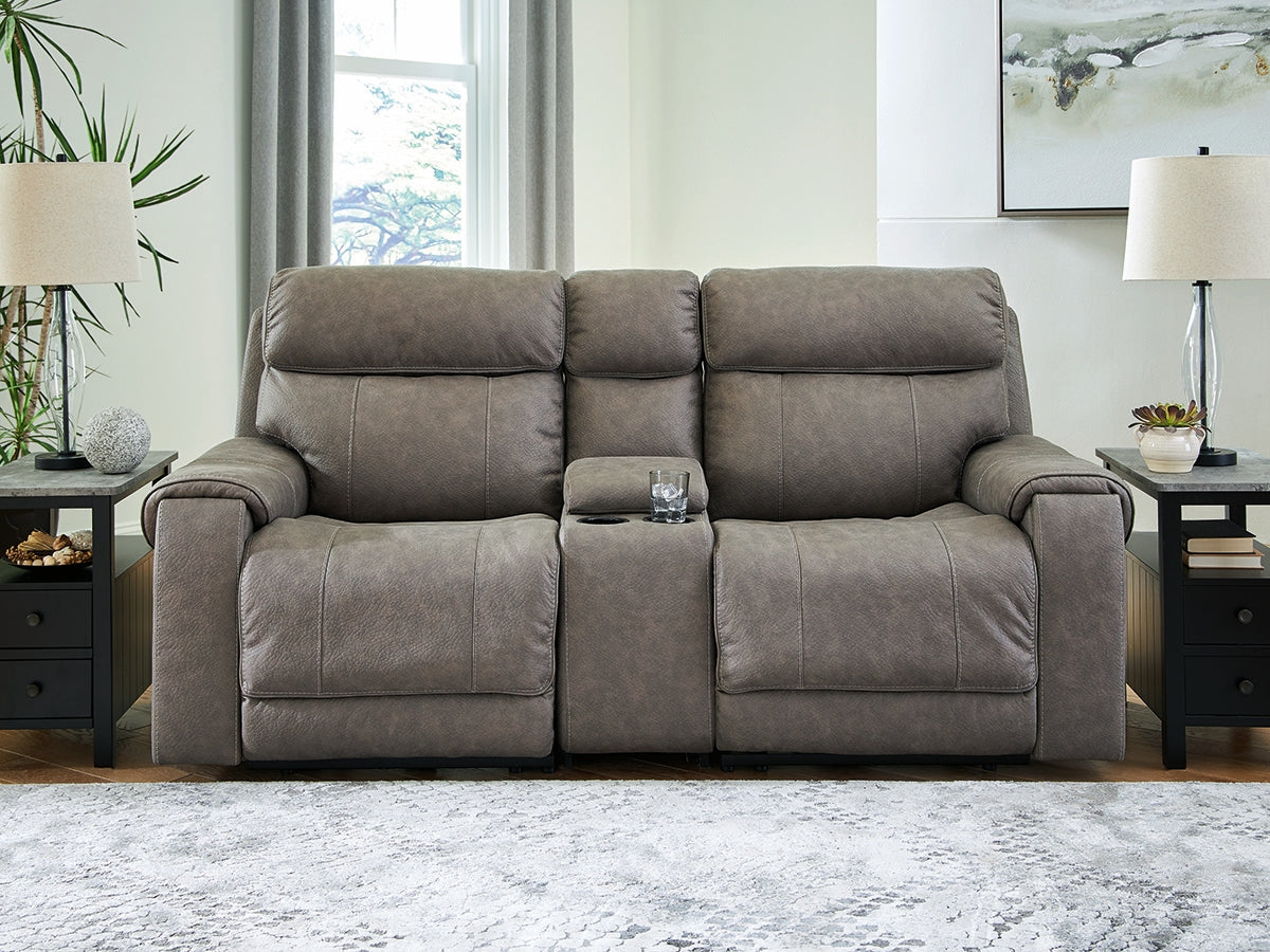 J&M Furniture - Ashley Furniture - Starbot 3-Piece Power Reclining Sectional Loveseat with Console - 3-Piece Power Reclining Sectional Loveseat with Console / Fossil - 23501S2