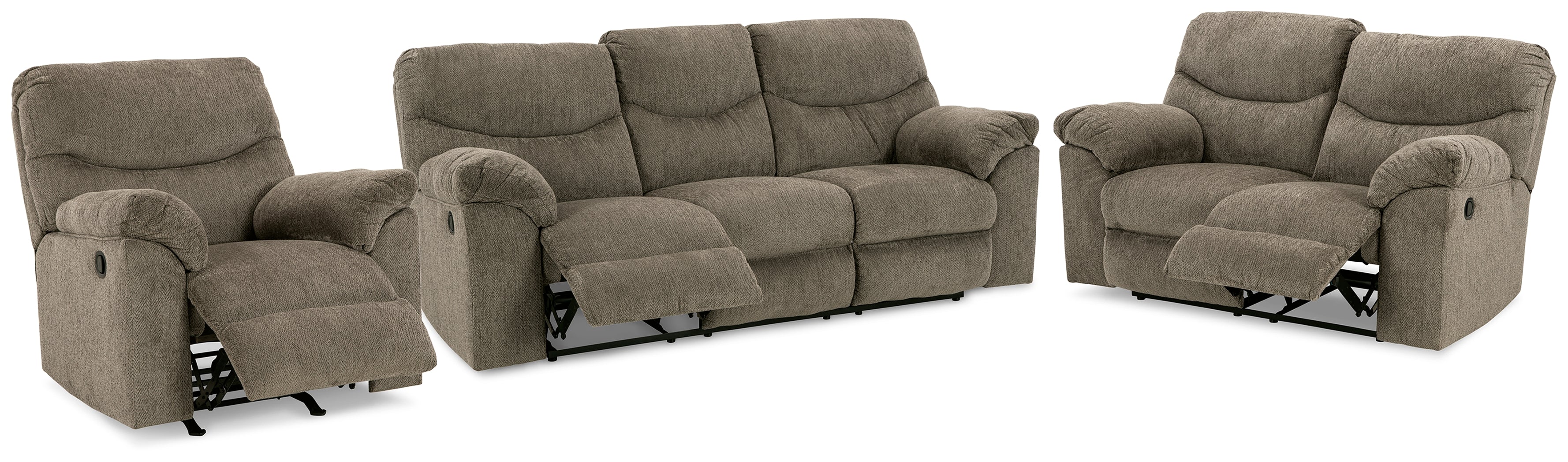 J&M Furniture - Ashley Furniture - Alphons Reclining Sofa, Loveseat and Recliner - Reclining Sofa, Loveseat and Recliner / Putty - 28201U2