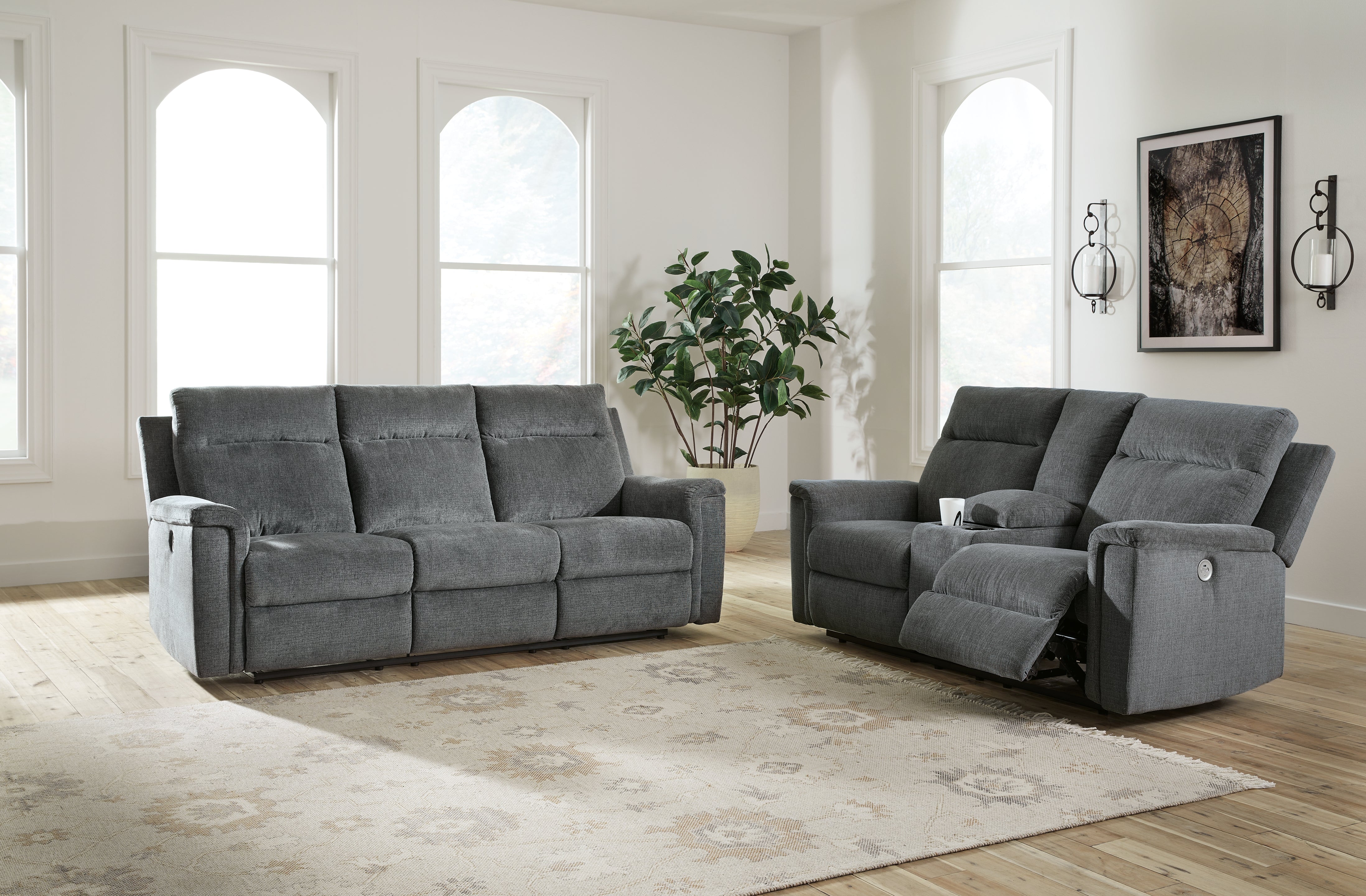 J&M Furniture - Ashley Furniture - Barnsana Power Reclining Sofa and Loveseat - Power Reclining Sofa and Loveseat / Gravel - 33202U1