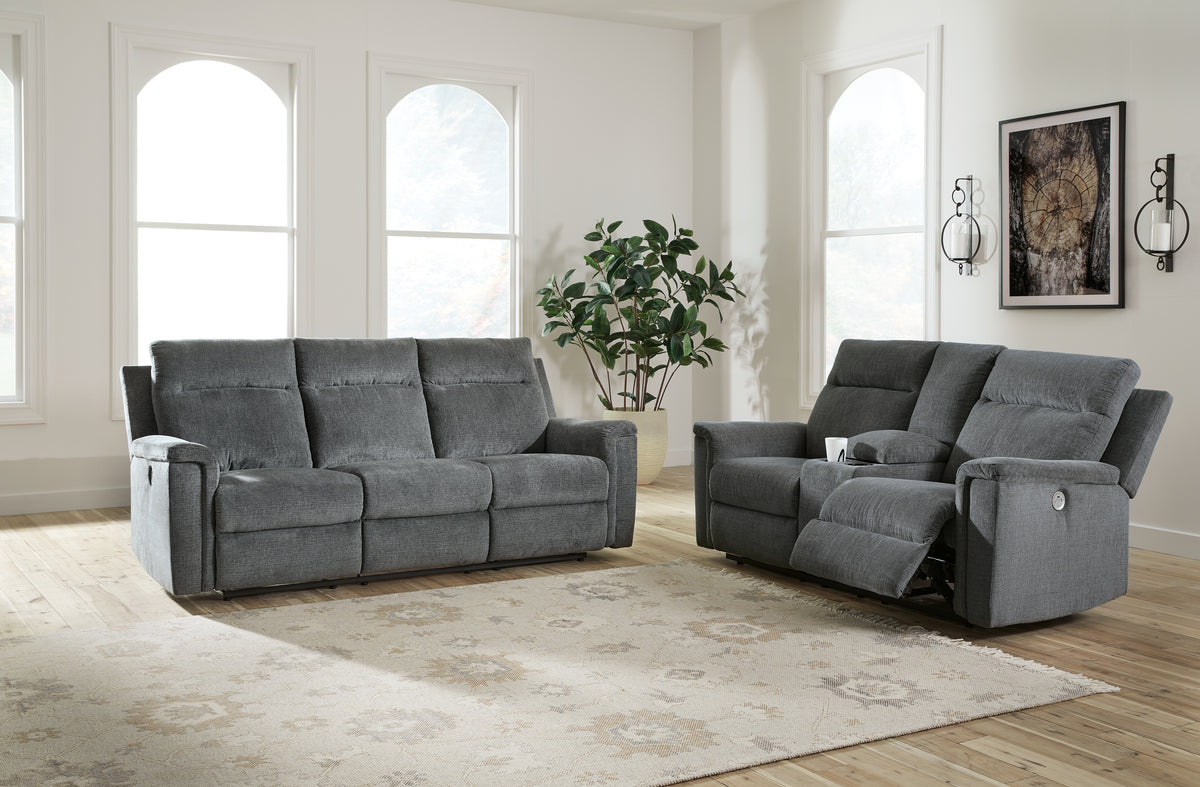 J&M Furniture - Ashley Furniture - Barnsana Power Reclining Sofa and Loveseat - Power Reclining Sofa and Loveseat / Gravel - 33202U1