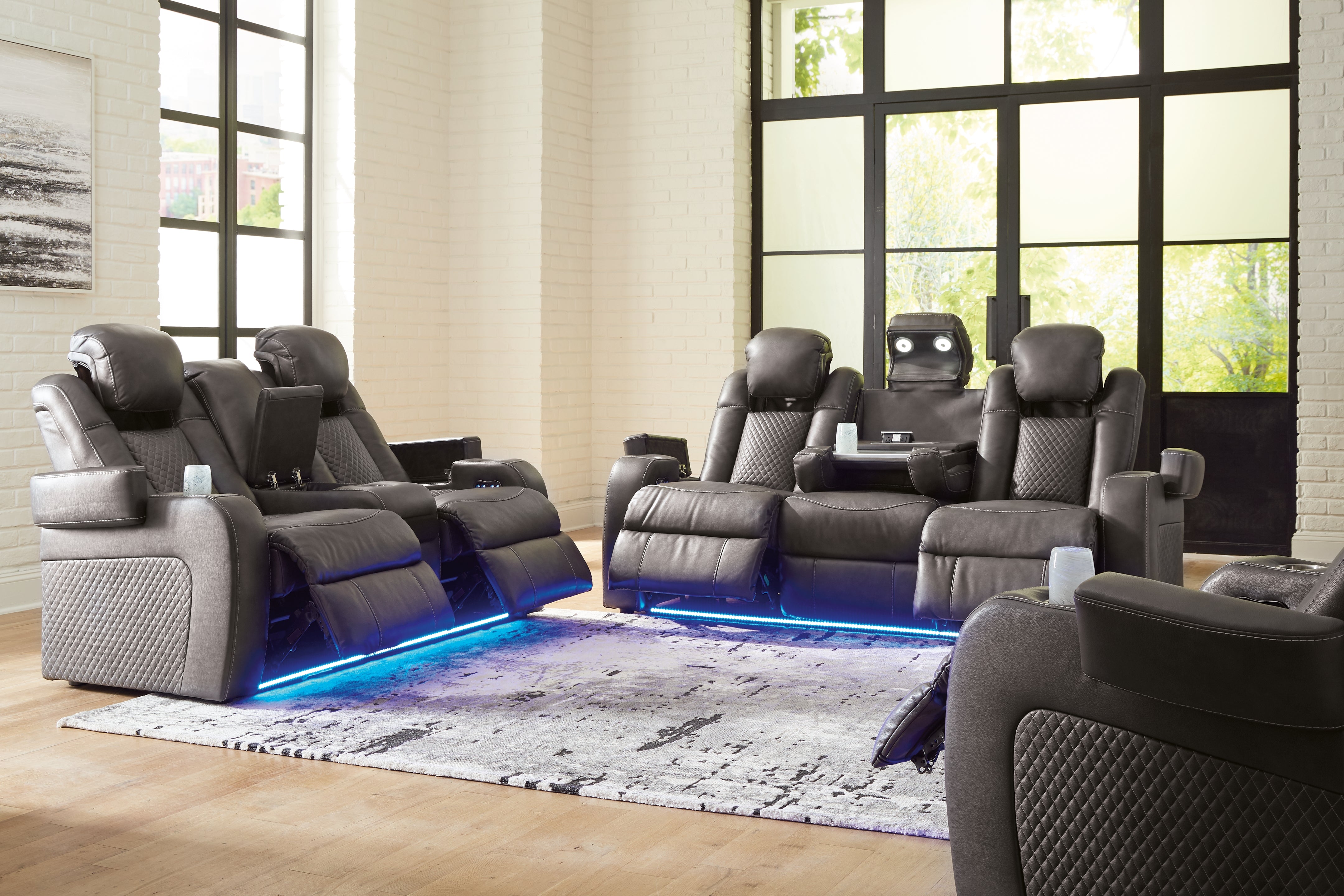 J&M Furniture - Ashley Furniture - Fyne-Dyme Power Reclining Sofa, Loveseat and Recliner - Power Reclining Sofa, Loveseat and Recliner / Shadow - 36602U2