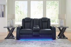 J&M Furniture - Ashley Furniture - Fyne-Dyme Power Reclining Loveseat with Console - PWR REC Loveseat/CON/ADJ HDRST / Sapphire - 3660318