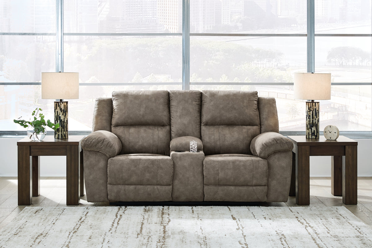 J&M Furniture - Ashley Furniture - Laresview Reclining Loveseat with Console - DBL Rec Loveseat w/Console / Fossil - 3720394