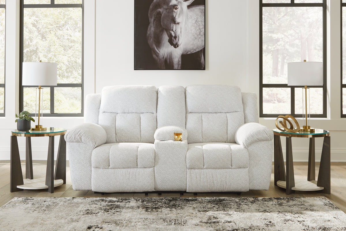 J&M Furniture - Ashley Furniture - Frohn Reclining Loveseat with Console - DBL Rec Loveseat w/Console / Snow - 3740594