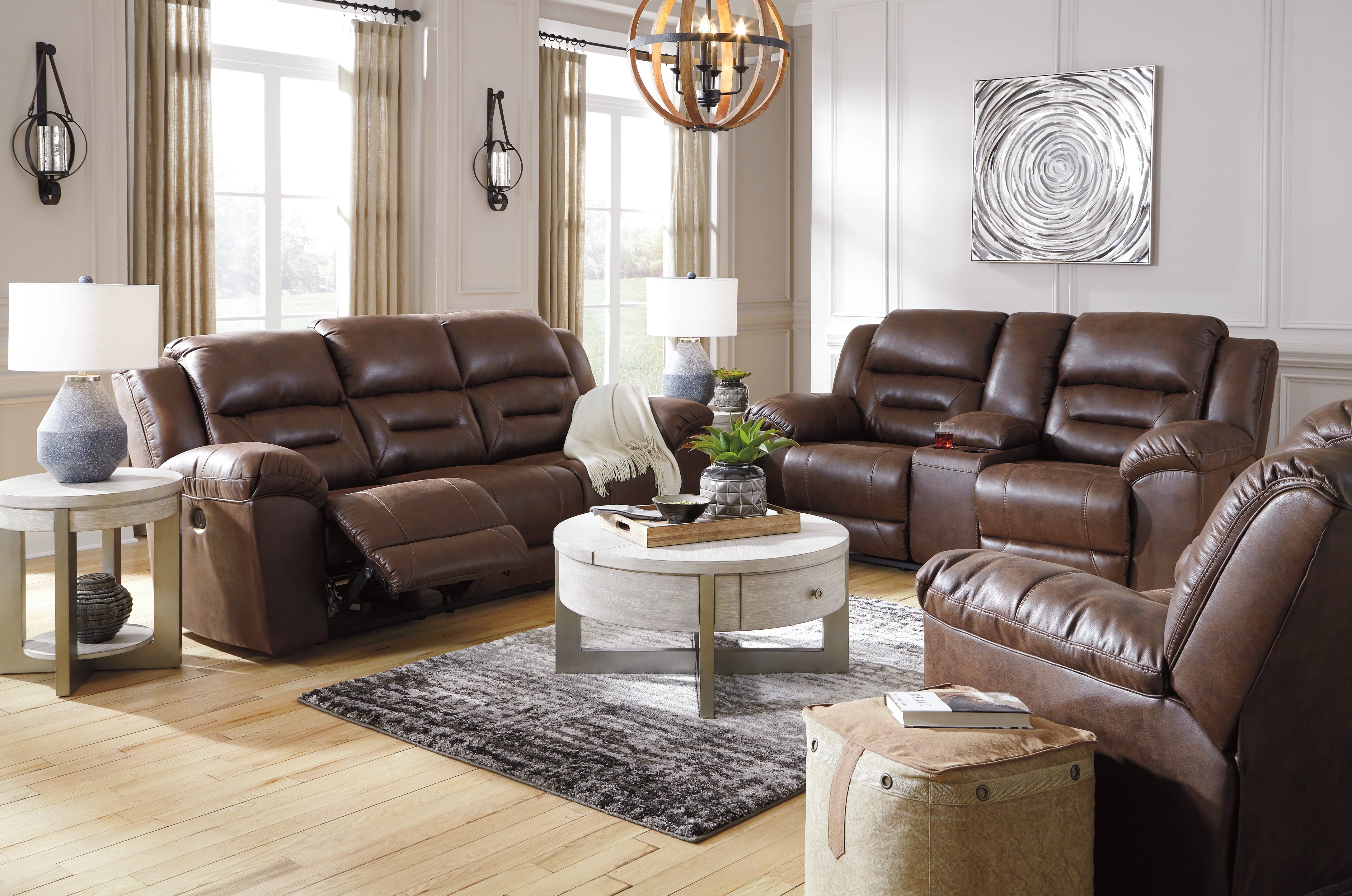 J&M Furniture - Ashley Furniture - Stoneland Power Reclining Sofa, Loveseat and Recliner - Power Reclining Sofa, Loveseat and Recliner / Chocolate - 39904U3