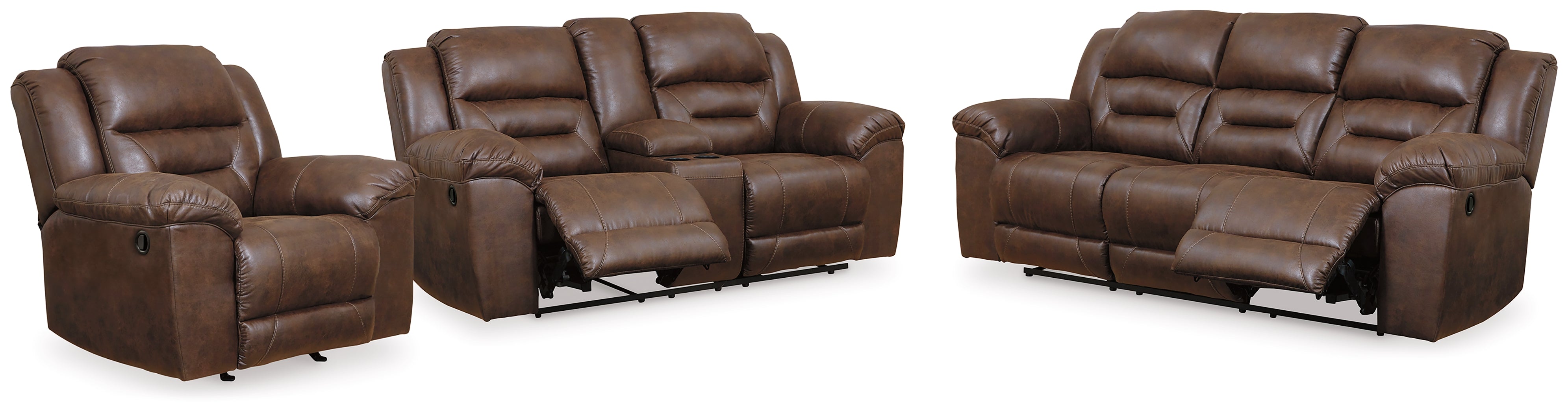 J&M Furniture - Ashley Furniture - Stoneland Reclining Sofa, Loveseat and Recliner - Reclining Sofa, Loveseat and Recliner / Chocolate - 39904U4