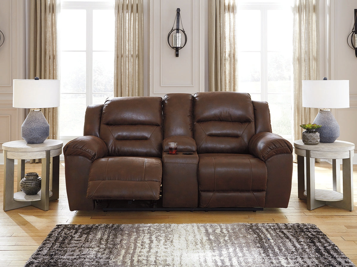 J&M Furniture - Ashley Furniture - Stoneland Power Reclining Loveseat with Console - DBL REC PWR Loveseat w/Console / Fossil - 3990596
