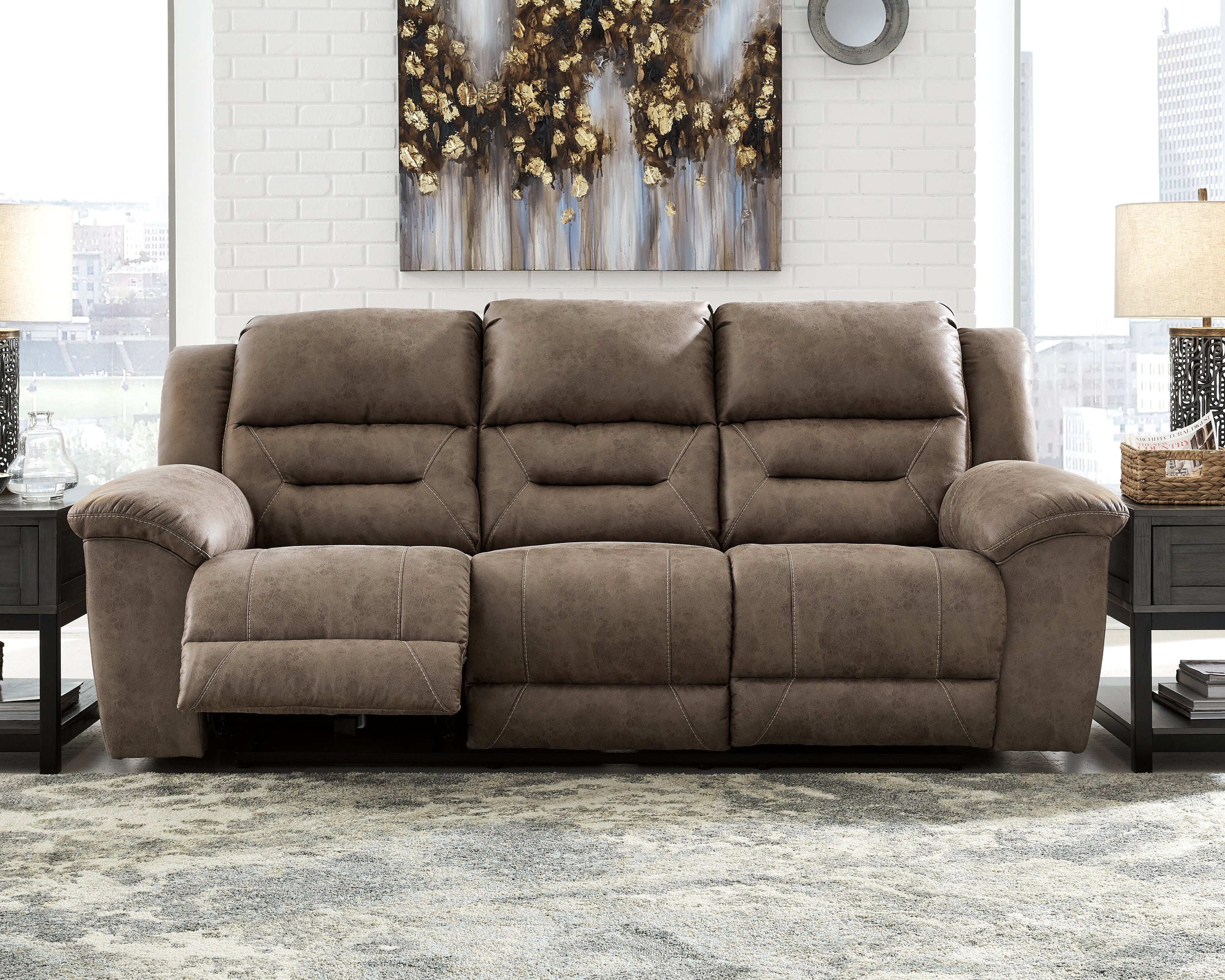 J&M Furniture - Ashley Furniture - Stoneland Power Reclining Sofa - Reclining Power Sofa / Fossil - 3990587