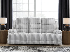 J&M Furniture - Ashley Furniture - Rhines Falls Power Reclining Sofa with Drop Down Table - REC PWR Sofa w/Drop Down Table / Alloy - PC4280499