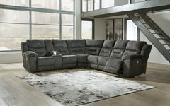 J&M Furniture - Ashley Furniture - Nettington 4-Piece Power Reclining Sectional - 4-Piece Power Reclining Sectional / Smoke - 44101S3