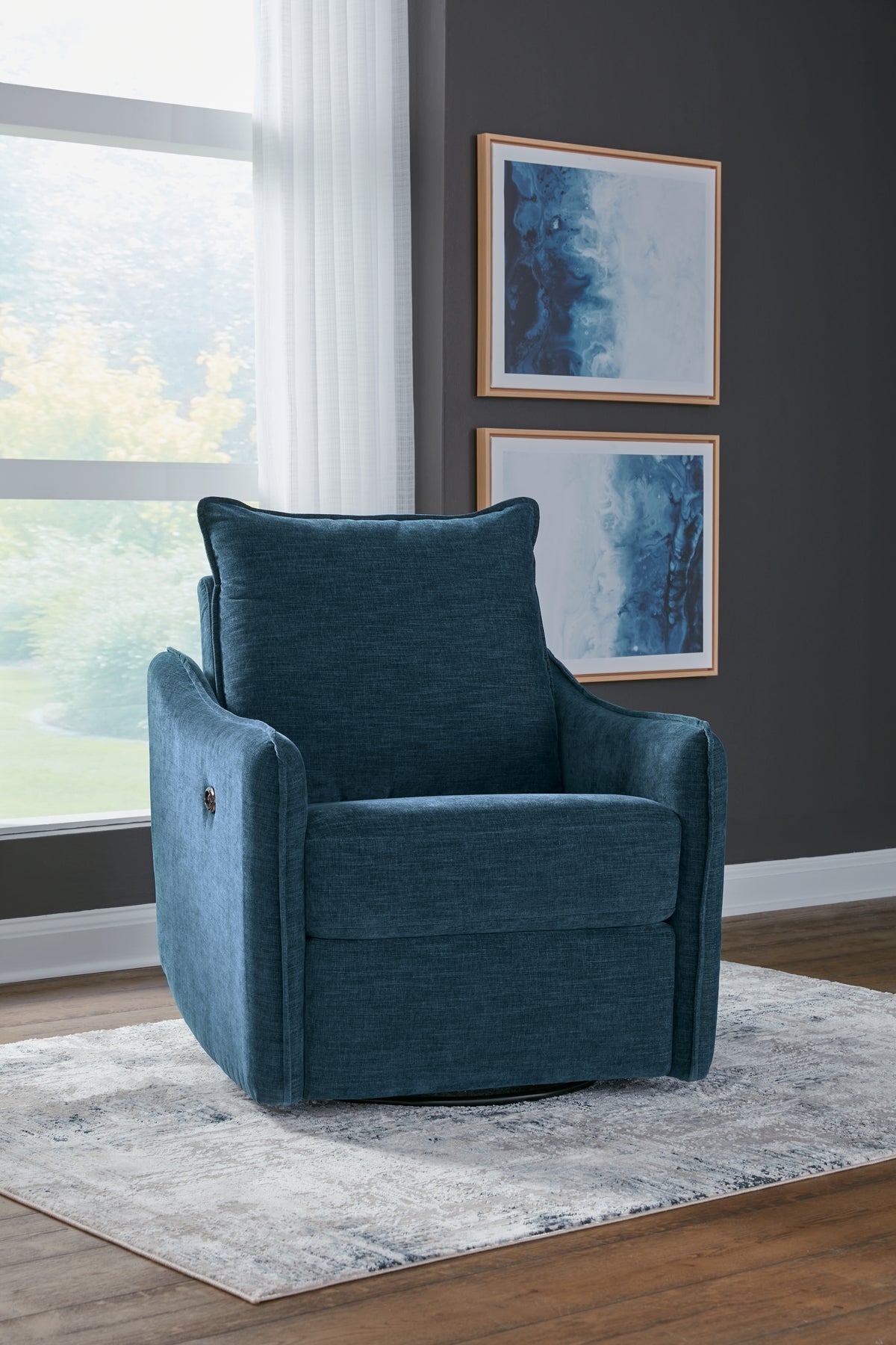 J&M Furniture - Ashley Furniture - McBurg Swivel Power Recliner - Swivel Power Recliner / Navy - 4480128