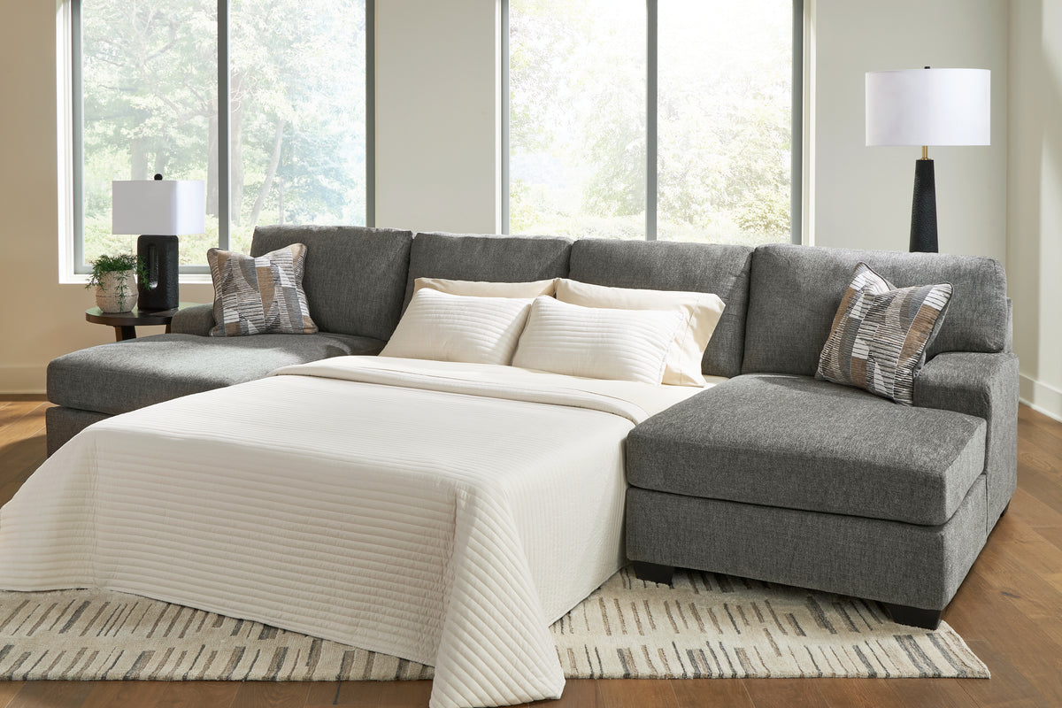 J&M Furniture - Ashley Furniture - Revenna 3-Piece Sleeper Sectional with Double Chaise - RAF 3-Piece Sleeper Sectional with Double Chaise / Greystone - PC48405S7