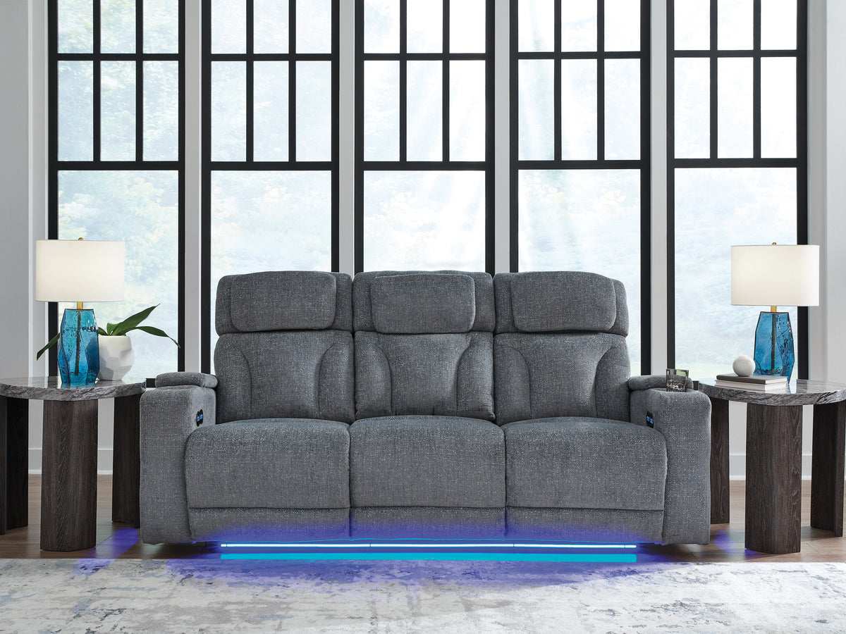 J&M Furniture - Ashley Furniture - Studio Cave Power Reclining Sofa - PWR REC Sofa with ADJ Headrest / Steel - PC4980215