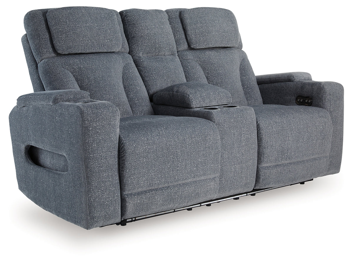 J&M Furniture - Ashley Furniture - Studio Cave Power Reclining Loveseat with Console - PWR REC Loveseat/CON/ADJ HDRST / Steel - PC4980218