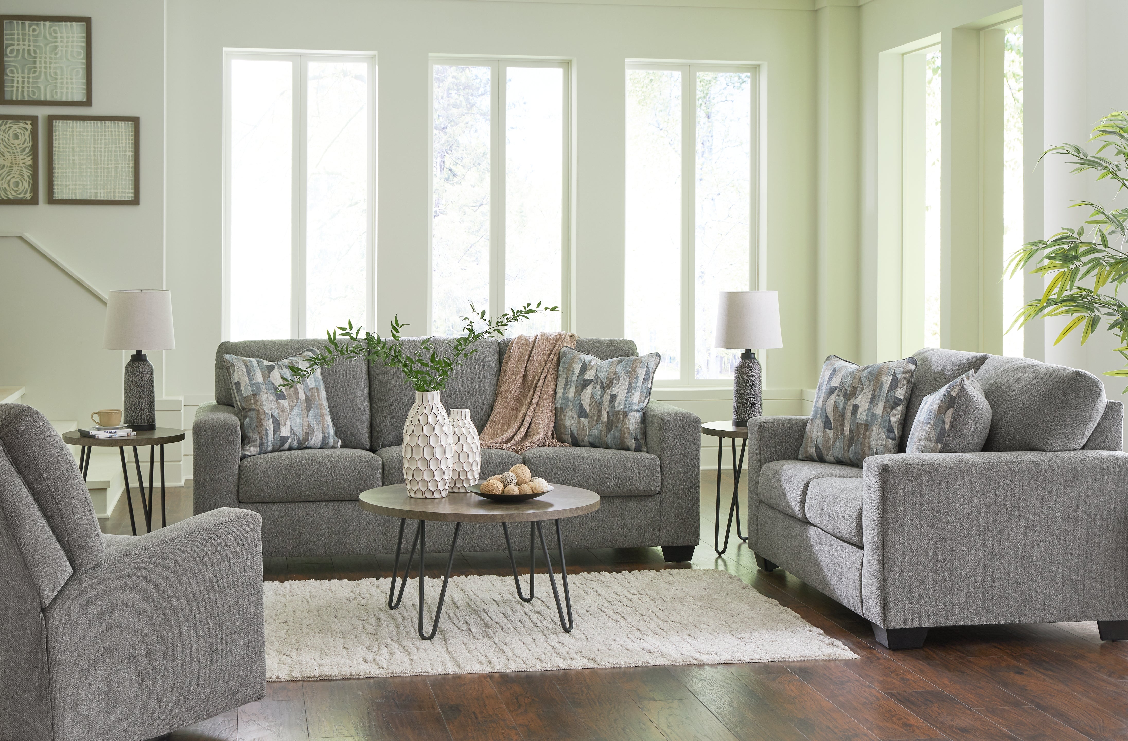 J&M Furniture - Ashley Furniture - Deltona Sofa, Loveseat and Recliner - Sofa, Loveseat and Recliner / Graphite - 51205U2