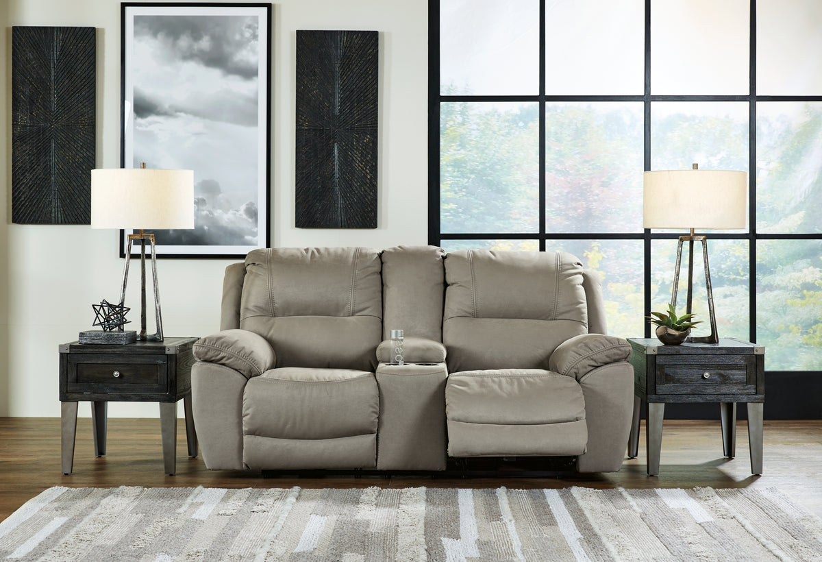 J&M Furniture - Ashley Furniture - Next-Gen Gaucho Reclining Loveseat with Console - DBL Rec Loveseat w/Console / Putty - 5420394