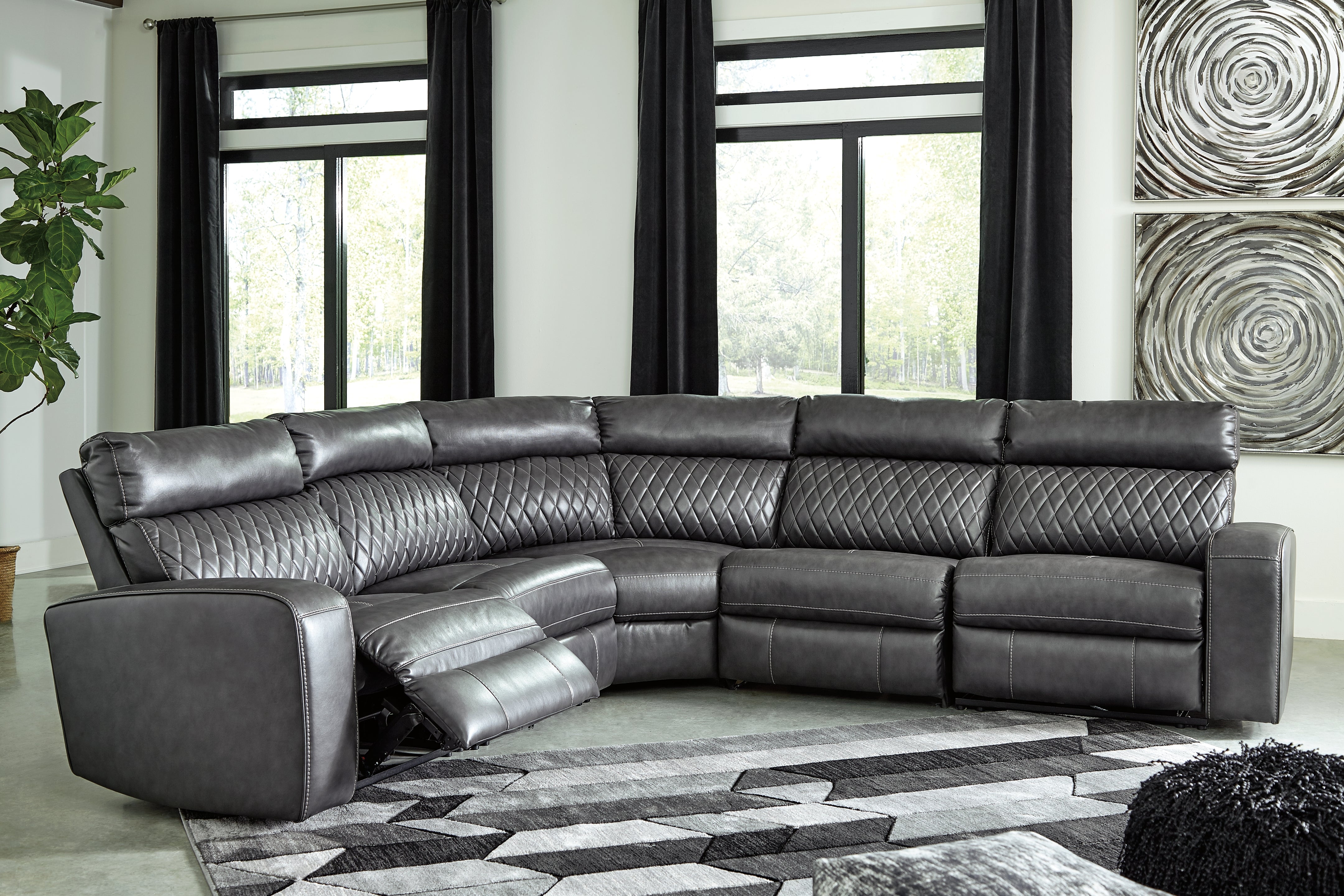 J&M Furniture - Ashley Furniture - Samperstone 5-Piece Power Reclining Sectional - 5-Piece Power Reclining Sectional / Gray - 55203S1