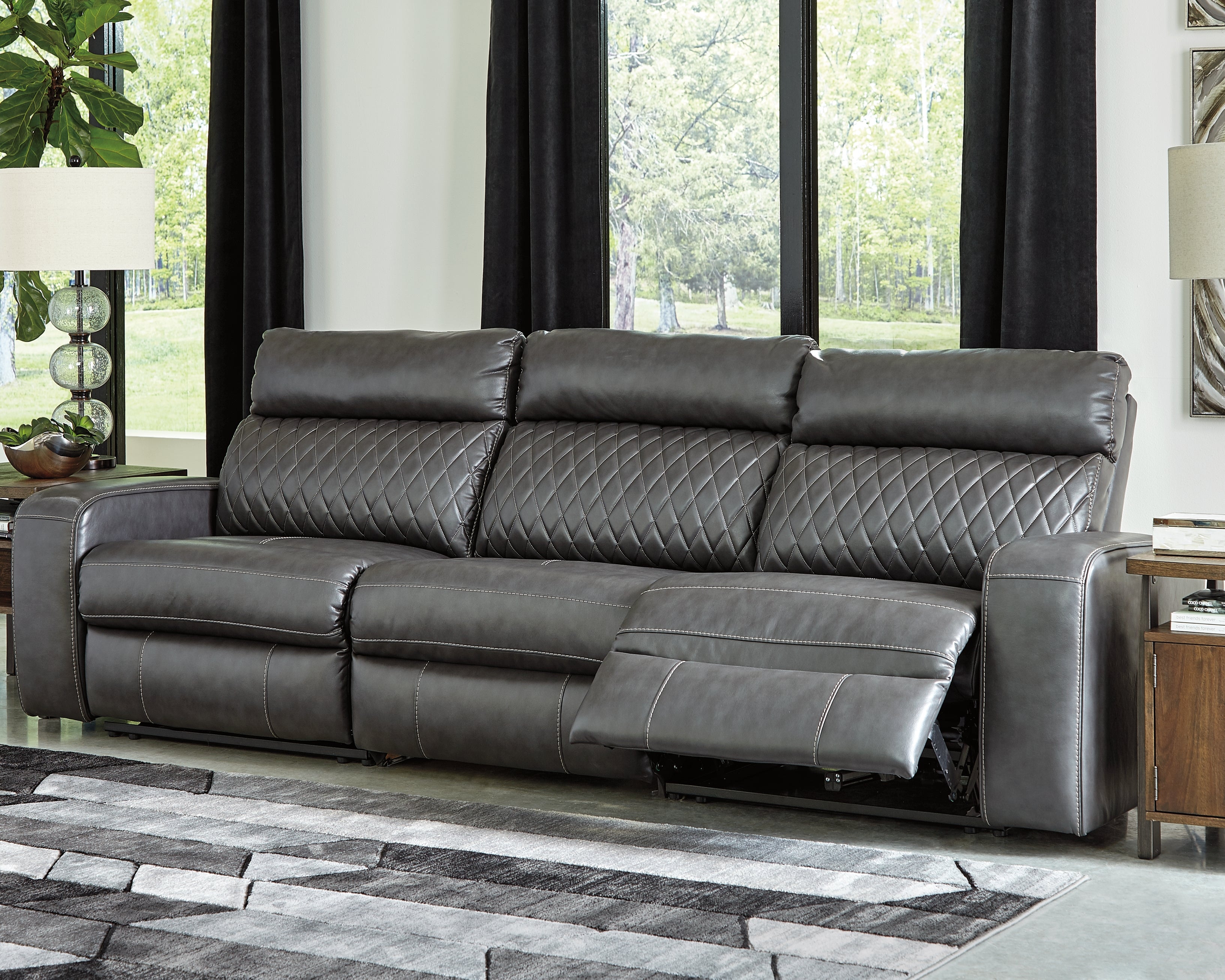 J&M Furniture - Ashley Furniture - Samperstone 3-Piece Power Reclining Sectional Sofa - 3-Piece Power Reclining Sectional Sofa / Gray - 55203S4