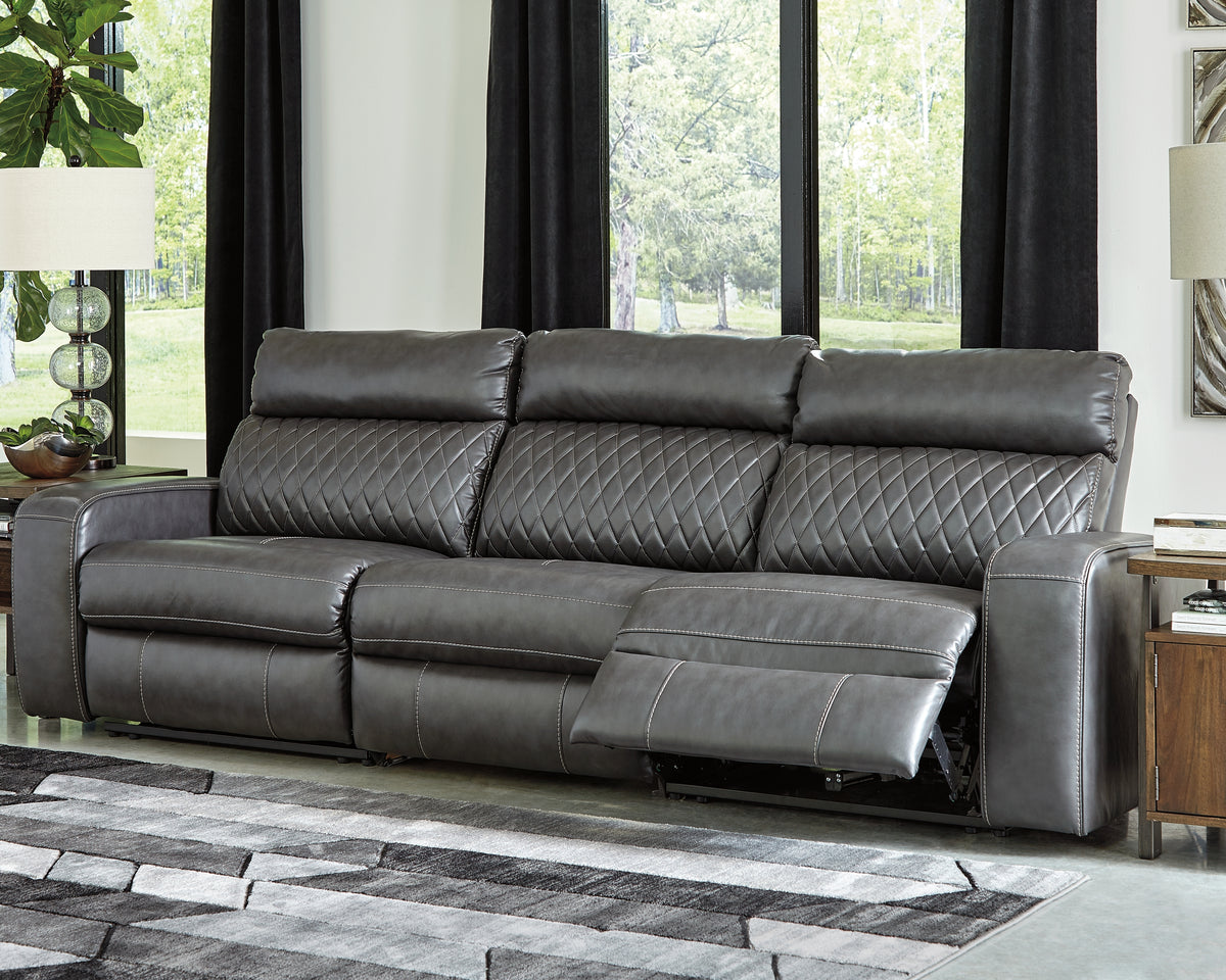 J&M Furniture - Ashley Furniture - Samperstone 3-Piece Power Reclining Sectional Sofa - 3-Piece Power Reclining Sectional Sofa / Gray - 55203S4