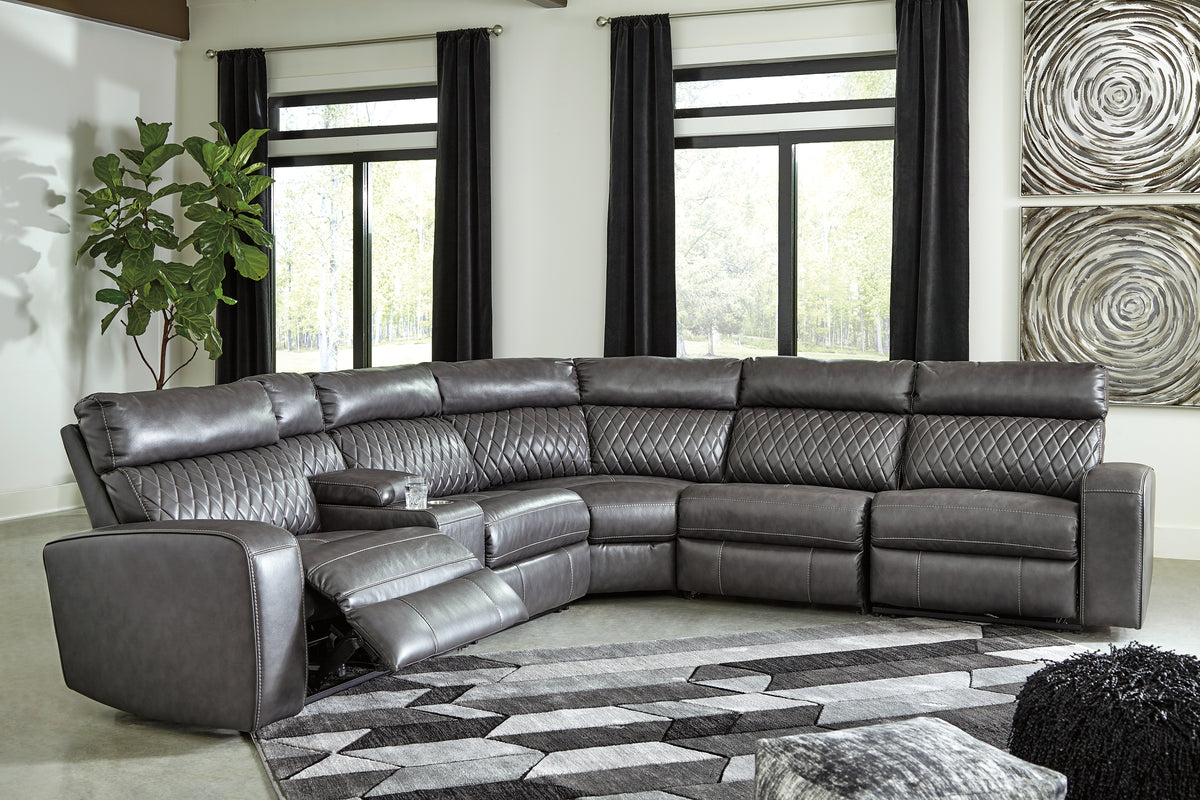J&M Furniture - Ashley Furniture - Samperstone 6-Piece Power Reclining Sectional - 6-Piece Power Reclining Sectional / Gray - 55203S2