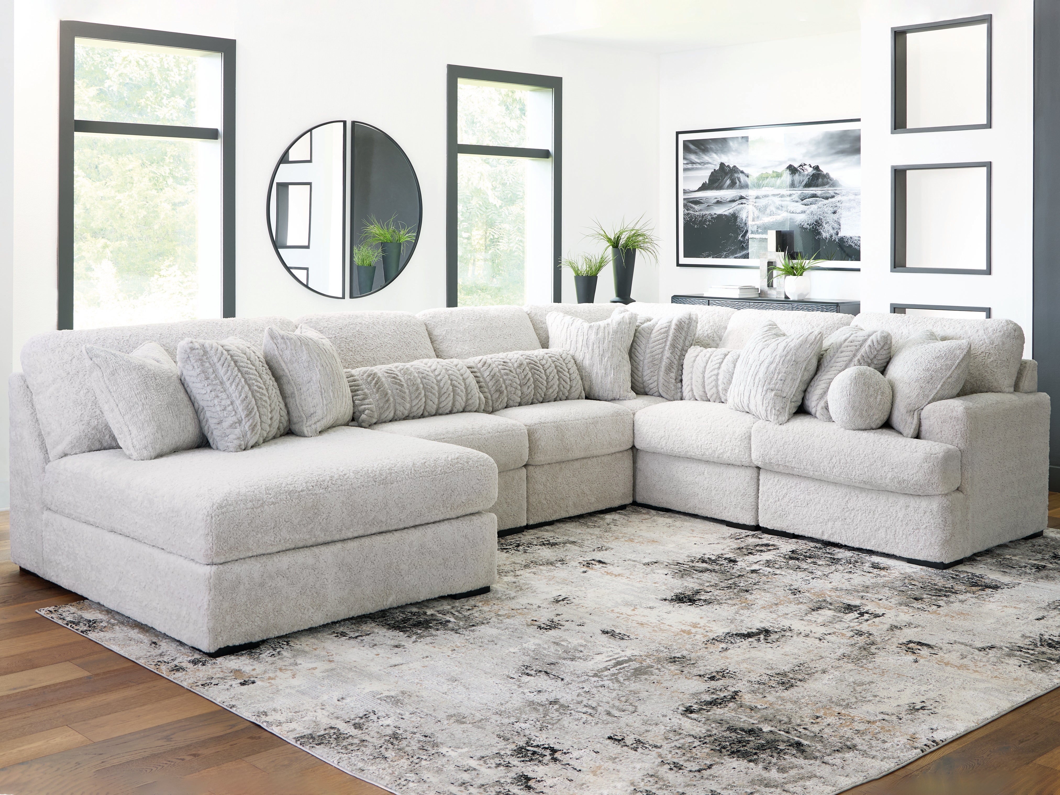 J&M Furniture - Ashley Furniture - Cuddle Plush 6-Piece Sectional with Chaise - RAF 6-Piece Sectional with Chaise / Arctic - PC59106S3