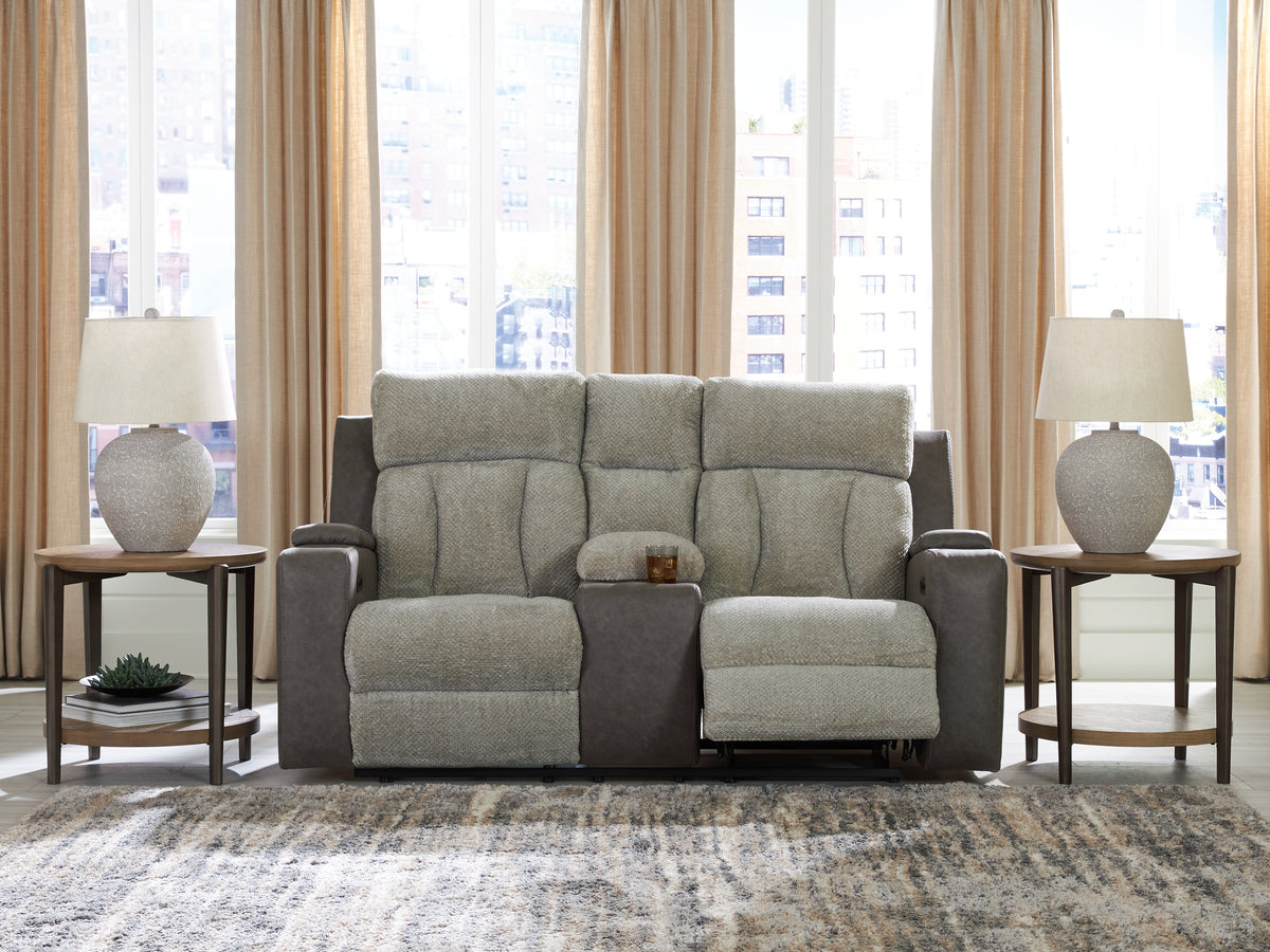 J&M Furniture - Ashley Furniture - WhipLash Power Reclining Loveseat with Console - PWR REC Loveseat/CON/ADJ HDRST / Sisal - PC6320418