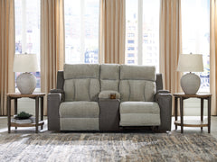 J&M Furniture - Ashley Furniture - WhipLash Power Reclining Loveseat with Console - PWR REC Loveseat/CON/ADJ HDRST / Sisal - PC6320418