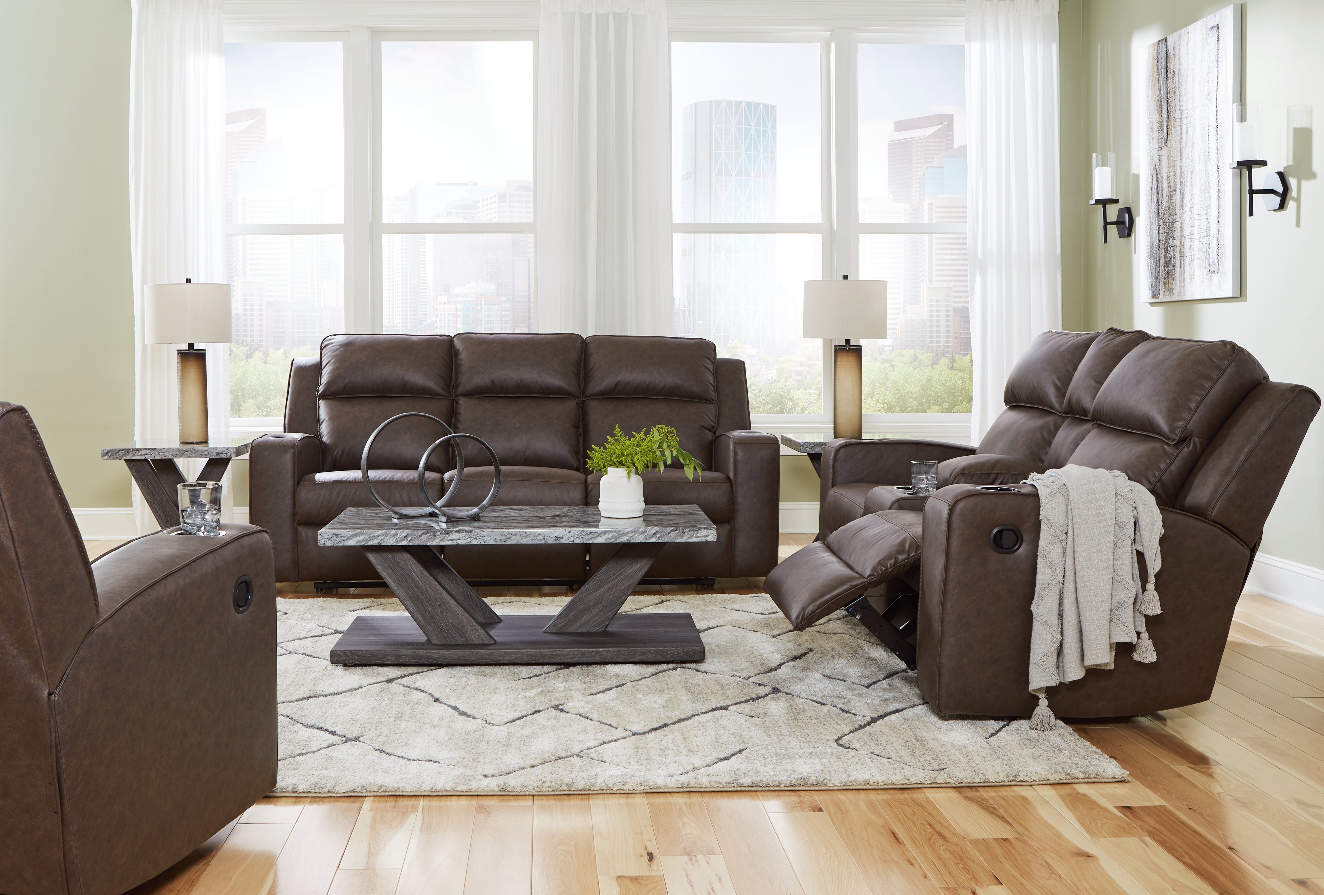 J&M Furniture - Ashley Furniture - Lavenhorne Reclining Sofa, Loveseat and Recliner - Reclining Sofa, Loveseat and Recliner / Umber - 63306U2