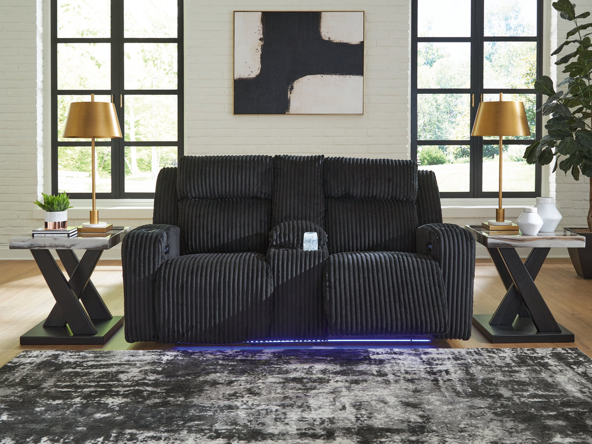 J&M Furniture - Ashley Furniture - Forest Lake Power Reclining Loveseat with Console - PWR REC Loveseat/CON/ADJ HDRST / Alloy - PC6420318