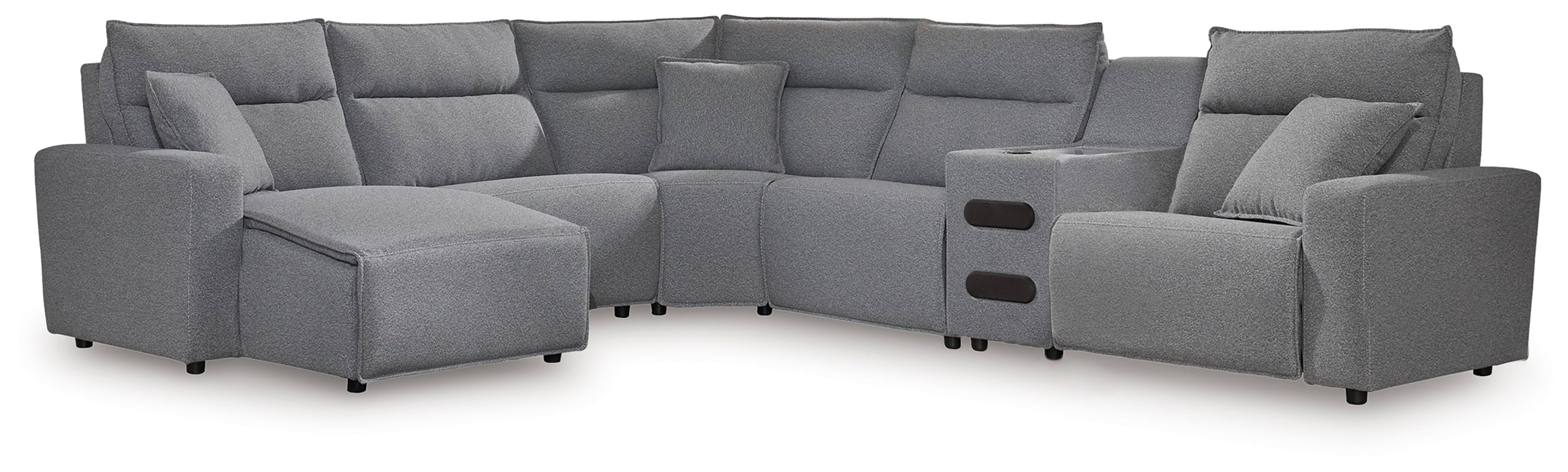 J&M Furniture - Ashley Furniture - ModMax II 6-Piece Reclining Sectional with Chaise and Audio Console - 6-Piece Reclining Sectional with Chaise and Audio Console / Salt and Pepper - 65906S29