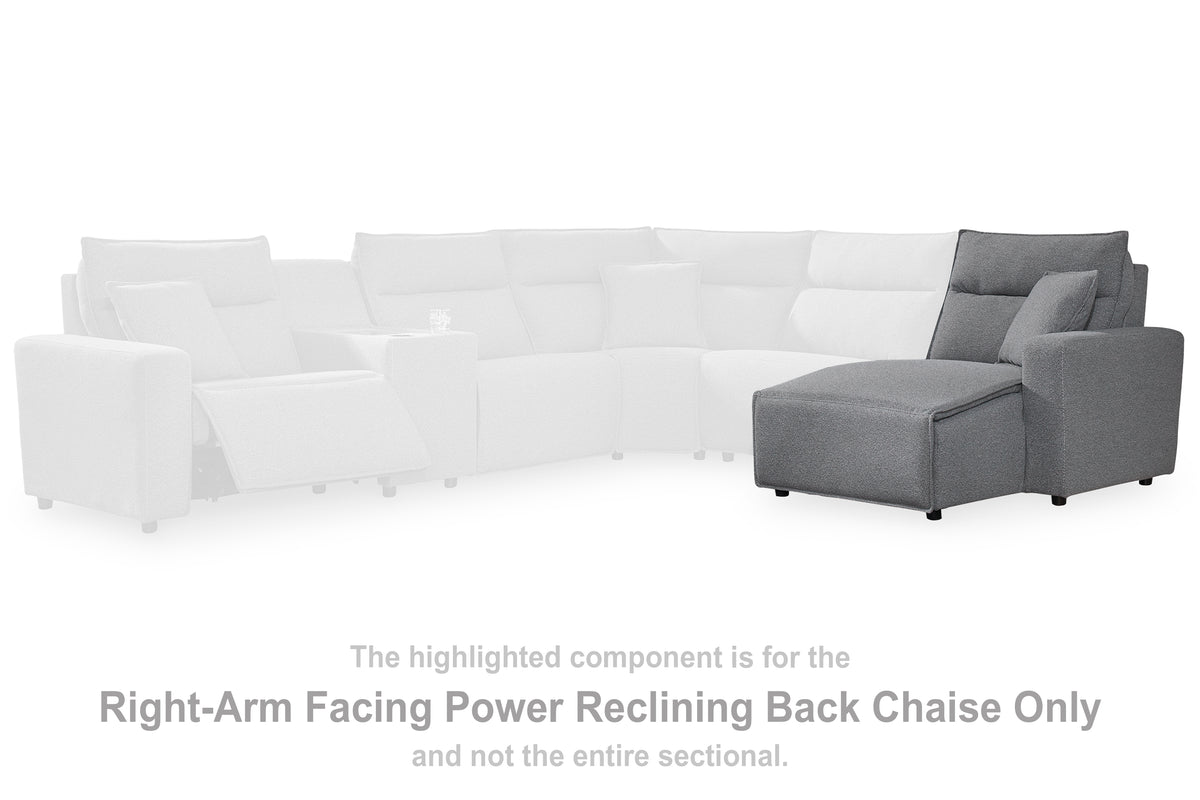 J&M Furniture - Ashley Furniture - ModMax II Right-Arm Facing Power Reclining Back Chaise - RAF Press Back Power Chaise / Salt and Pepper - 6590697