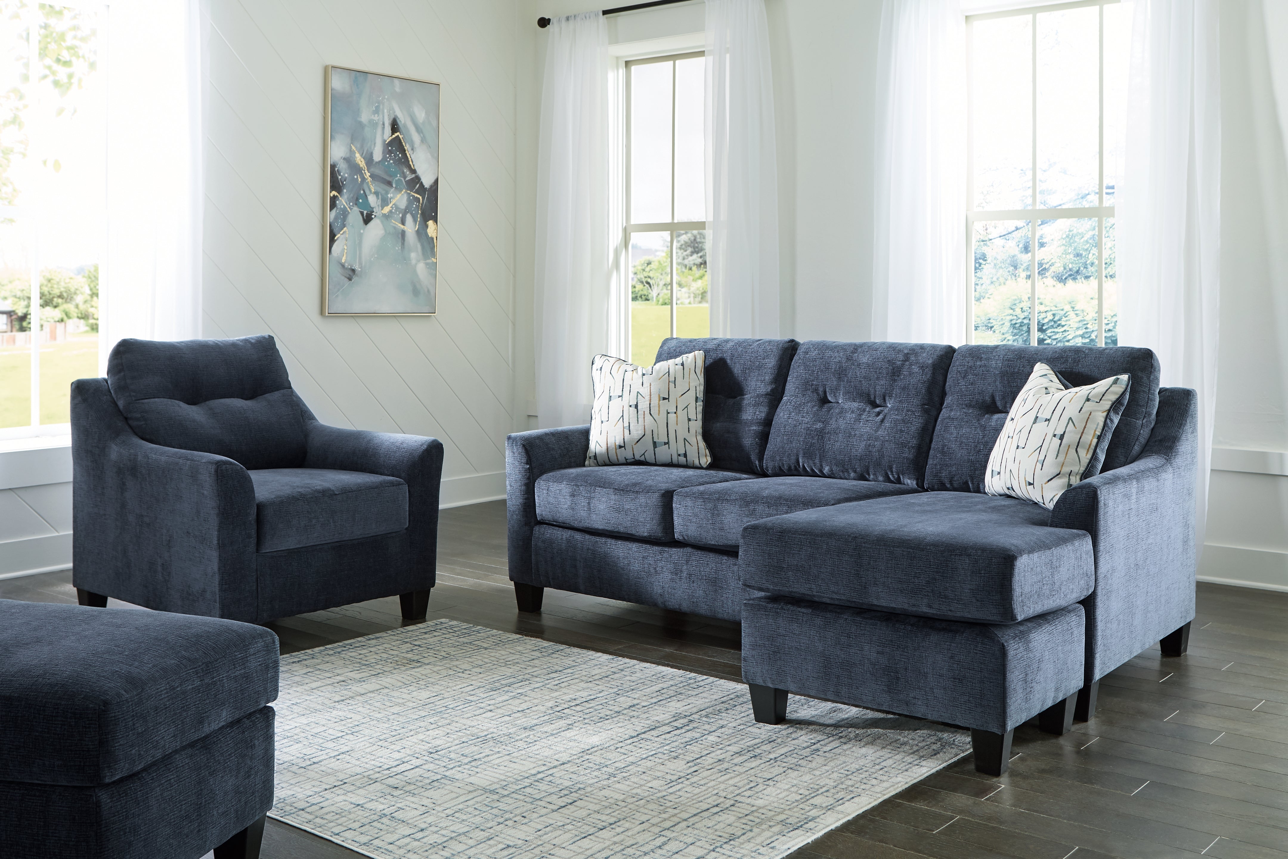 J&M Furniture - Ashley Furniture - Amity Bay Sofa Chaise, Chair, and Ottoman - Sofa Chaise, Chair, and Ottoman / Ink - 67206U2