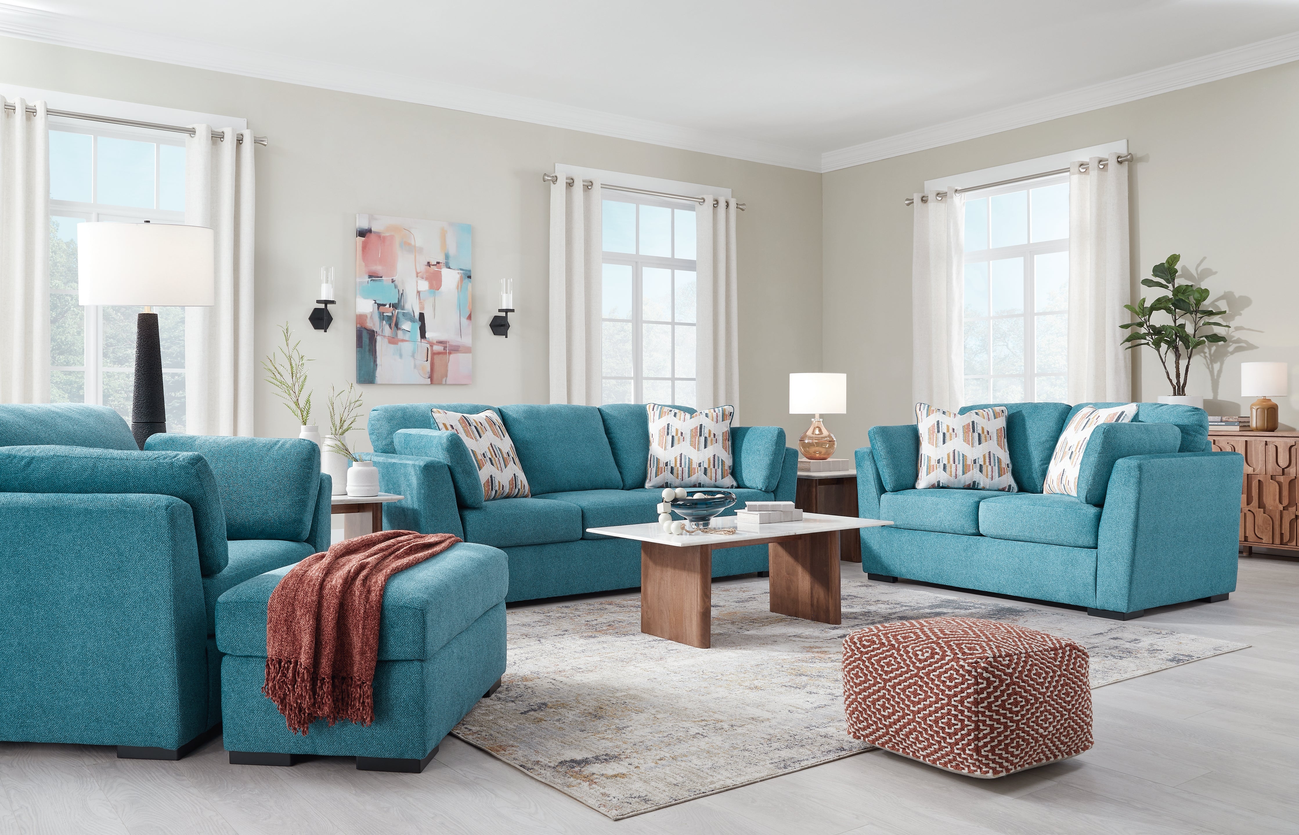 J&M Furniture - Ashley Furniture - Keerwick Sofa, Loveseat, Oversized Chair and Ottoman - Sofa, Loveseat, Oversized Chair and Ottoman / Teal - 67507U3