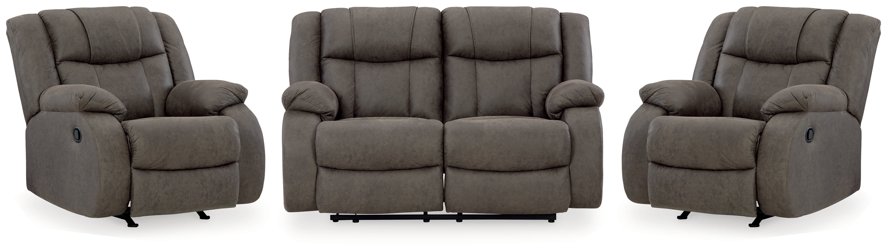 J&M Furniture - Ashley Furniture - First Base Reclining Loveseat and 2 Recliners - Reclining Loveseat and 2 Recliners - 68804U3