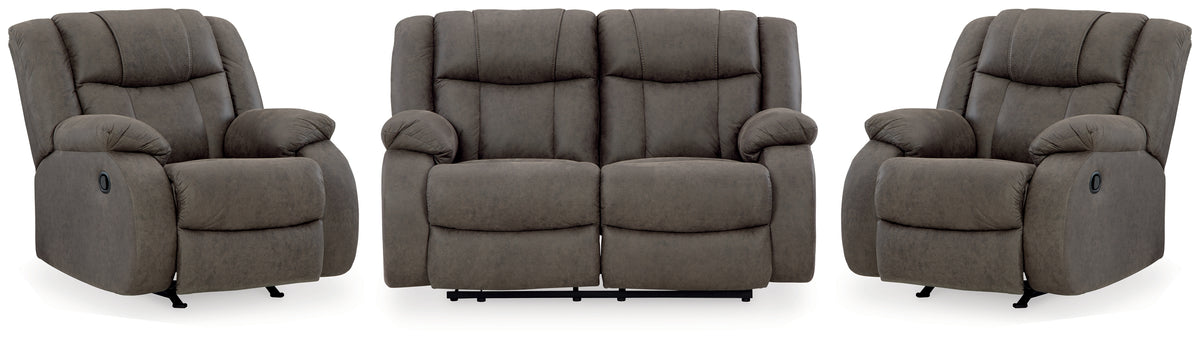 J&M Furniture - Ashley Furniture - First Base Reclining Loveseat and 2 Recliners - Reclining Loveseat and 2 Recliners - 68804U3