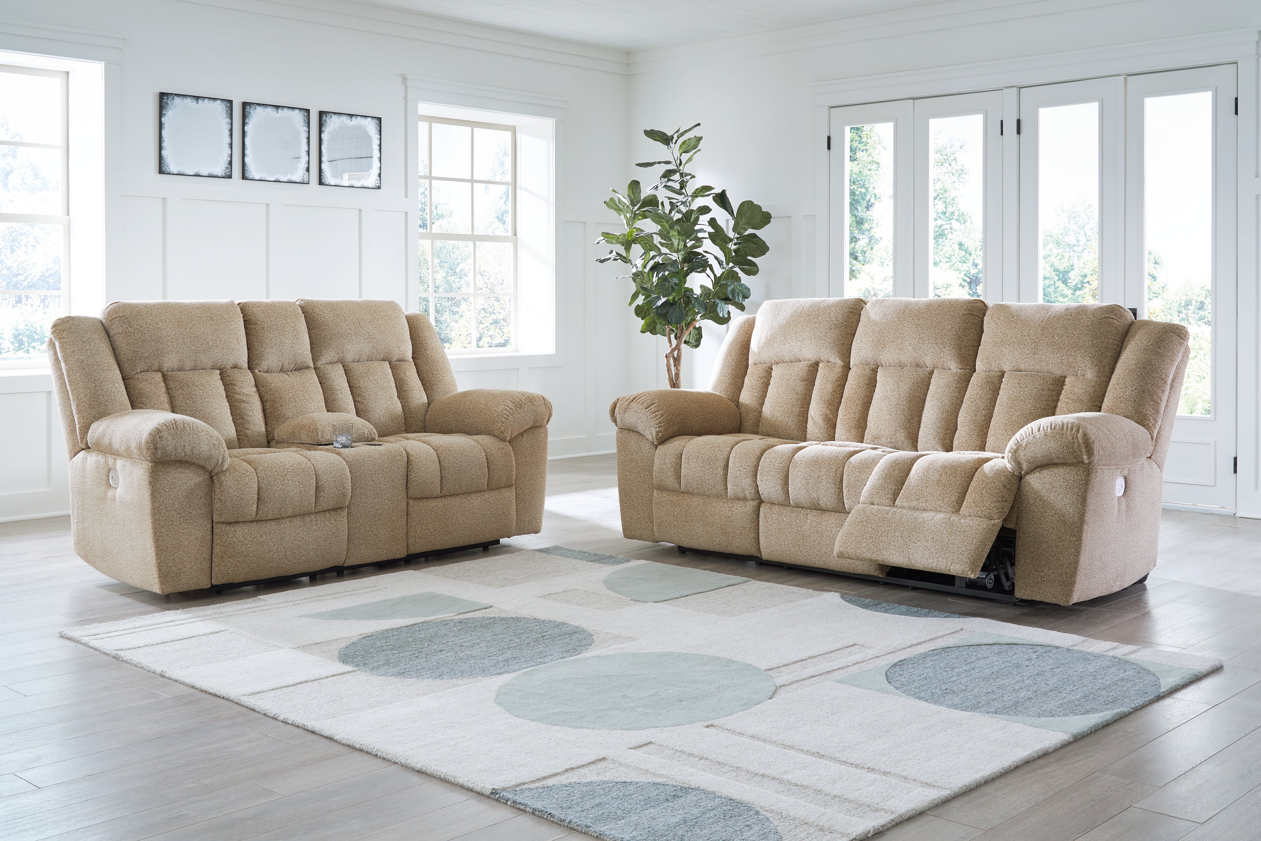 J&M Furniture - Ashley Furniture - Tip-Off Power Reclining Sofa and Loveseat - Power Reclining Sofa and Loveseat / Wheat - 69305U1