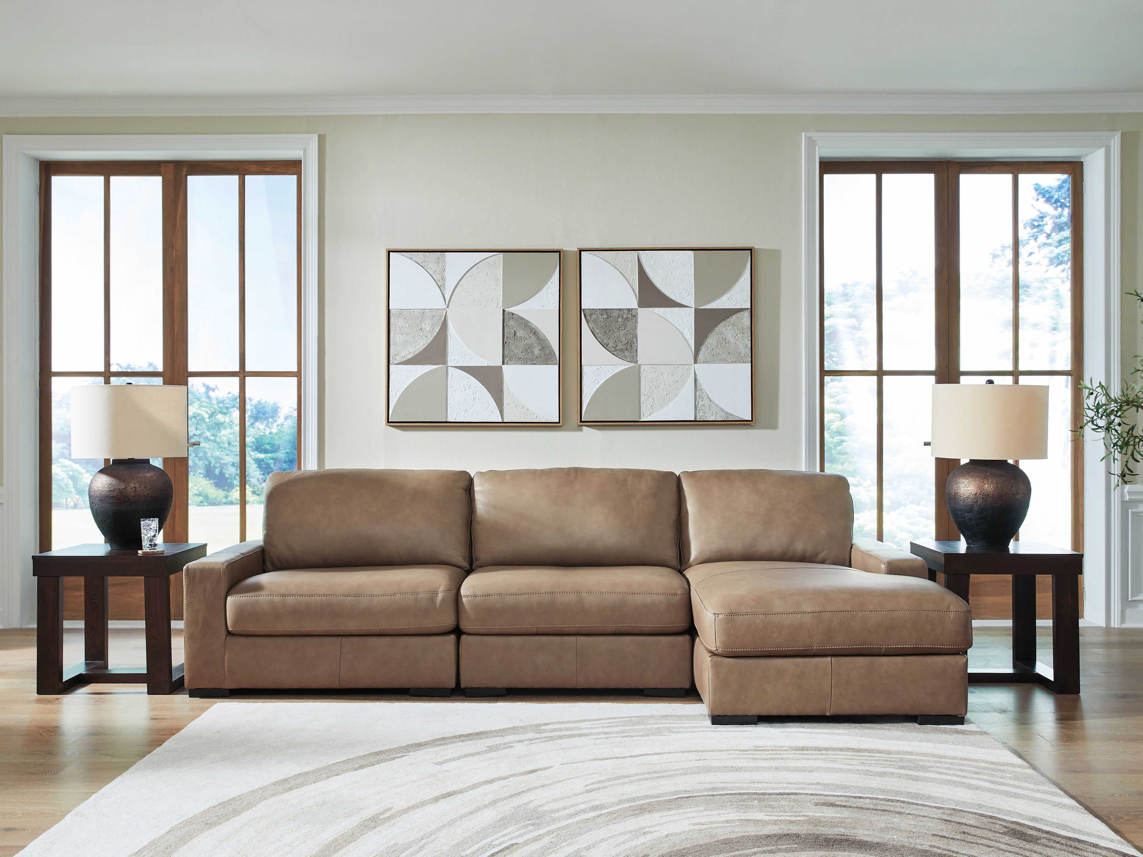 J&M Furniture - Ashley Furniture - Veronella 3-Piece Sectional with Chaise - RAF 3-Piece Sectional with Chaise / Sahara - 76106S6