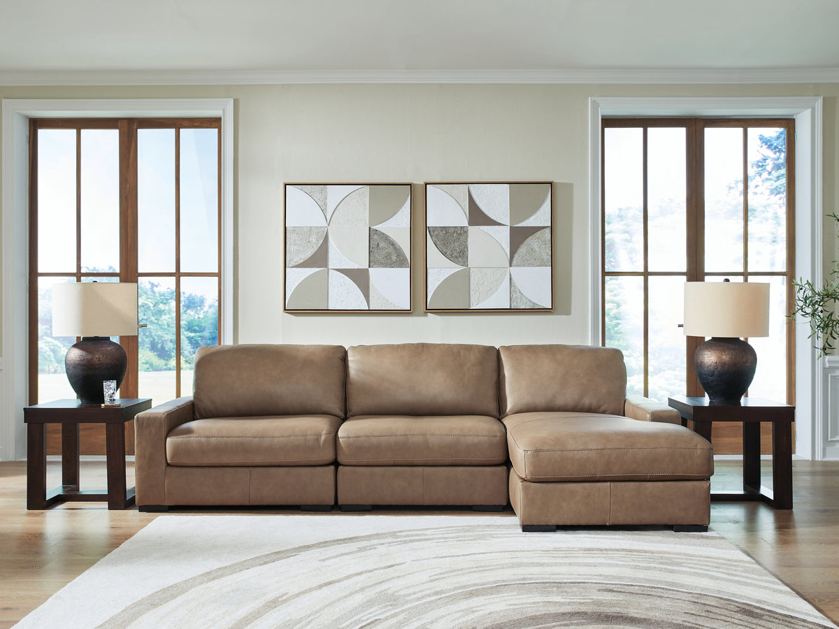 J&M Furniture - Ashley Furniture - Veronella 3-Piece Sectional with Chaise - RAF 3-Piece Sectional with Chaise / Sahara - 76106S6