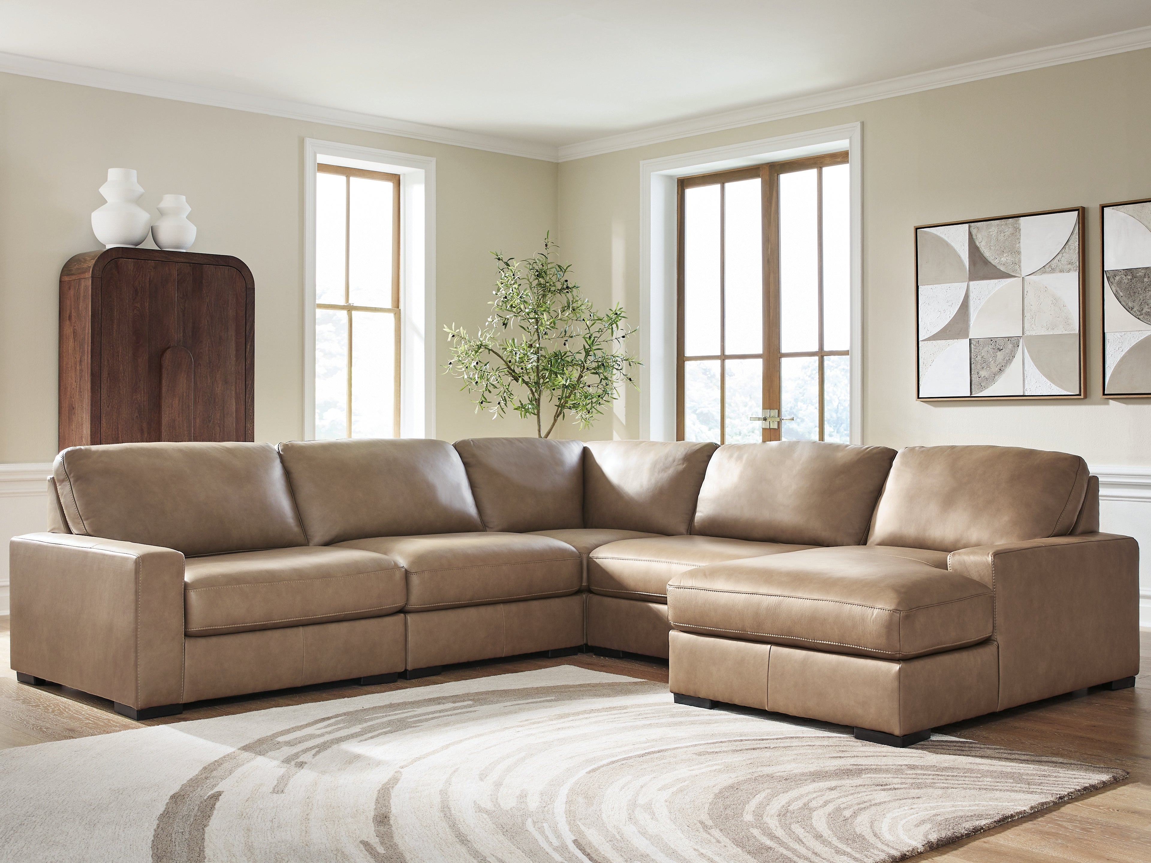 J&M Furniture - Ashley Furniture - Veronella 5-Piece Sectional with Chaise - RAF 5-Piece Sectional with Chaise / Sahara - 76106S13