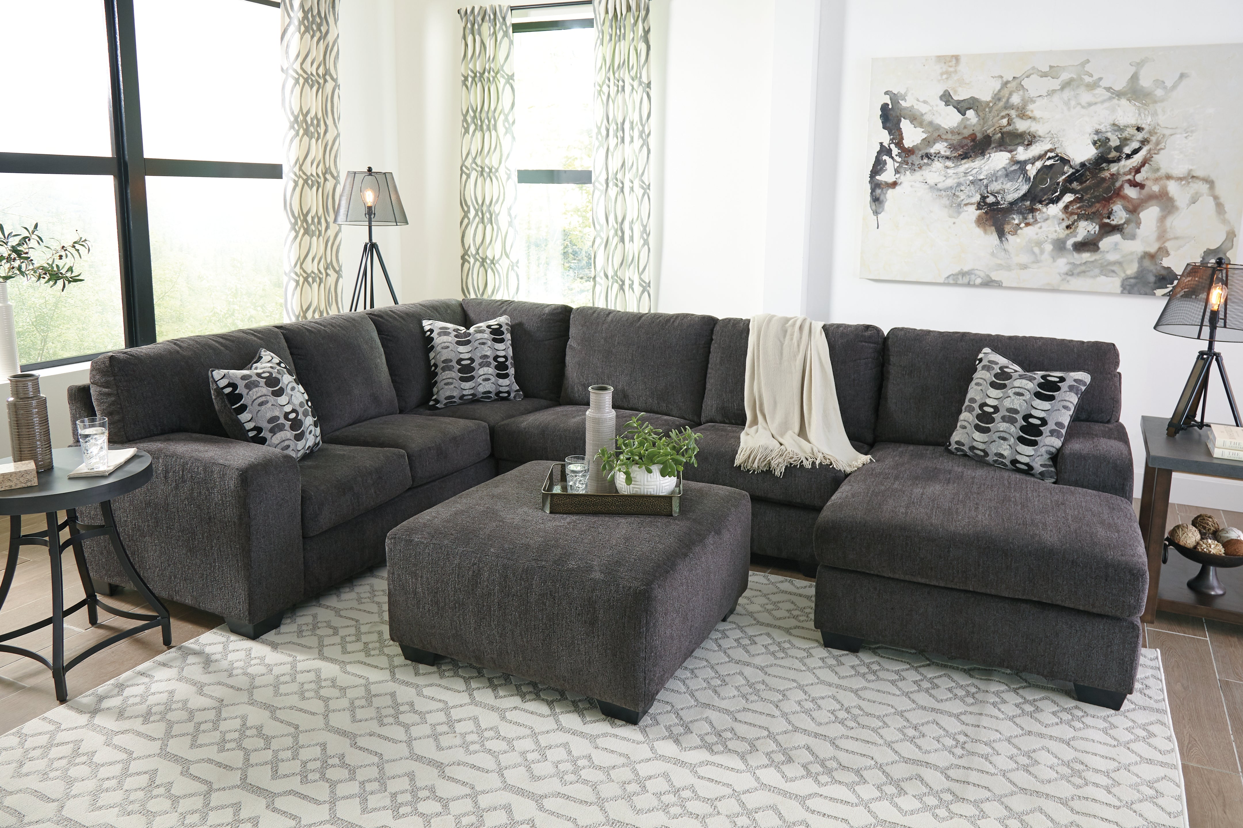 J&M Furniture - Ashley Furniture - Ballinasloe 3-Piece Sectional and Ottoman - 3-Piece Sectional and Ottoman / Smoke - 80703U1