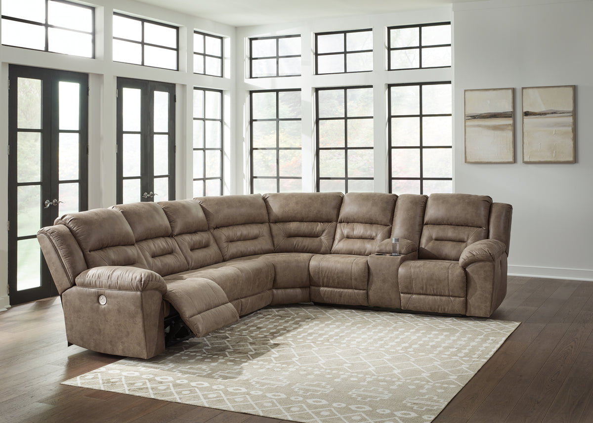J&M Furniture - Ashley Furniture - Ravenel 4-Piece Power Reclining Sectional - 4-Piece Power Reclining Sectional / Fossil - 83106S4