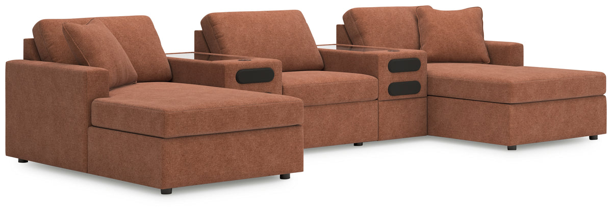 J&M Furniture - Ashley Furniture - Modmax 5-Piece Double Chaise with Audio Consoles - RAF 5-Piece Double Chaise with Audio Consoles / Spice - 92102S49