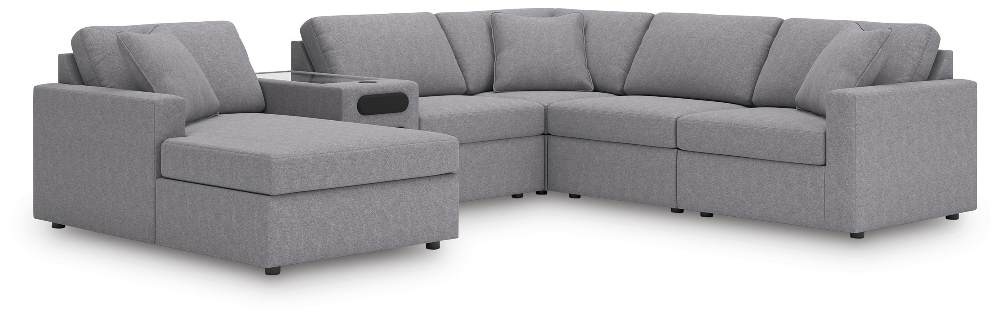 J&M Furniture - Ashley Furniture - Modmax 6-Piece Sectional with Audio System and Chaise - RAF 6-Piece Sectional with Audio System and Chaise / Granite - 92104S50