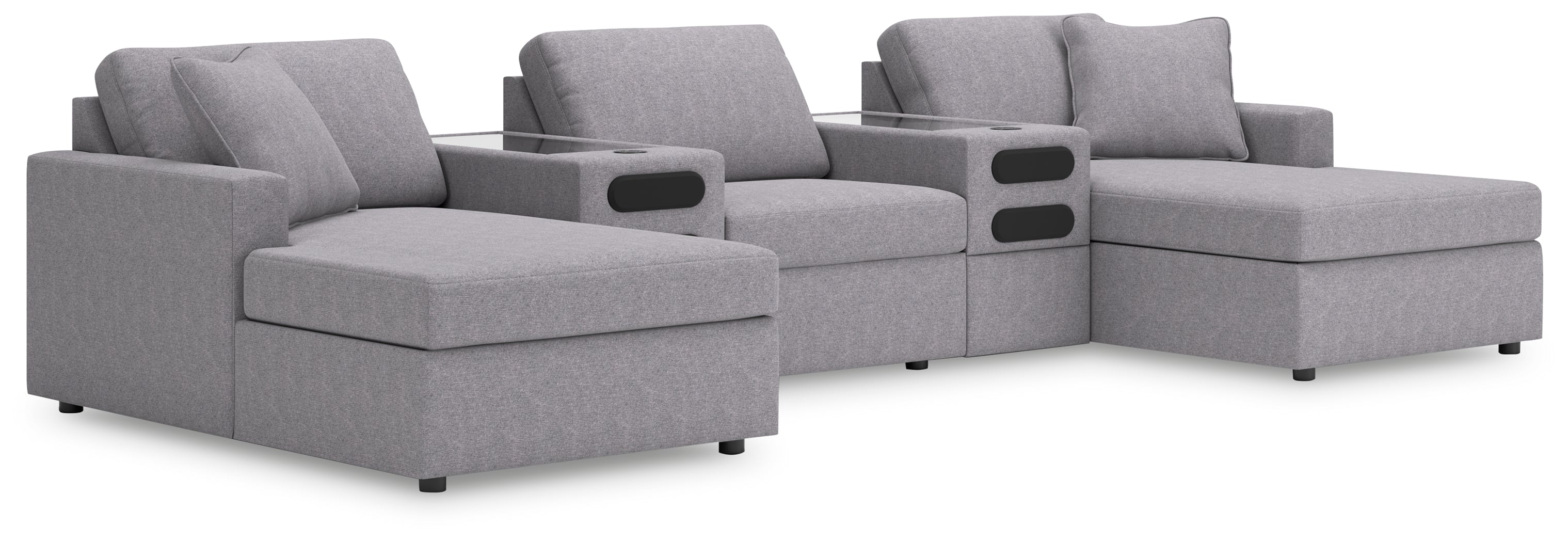 J&M Furniture - Ashley Furniture - Modmax 5-Piece Sectional with Chaise and Audio Console - RAF 5-Piece Sectional with Chaise and Audio Console / Granite - 92104S47