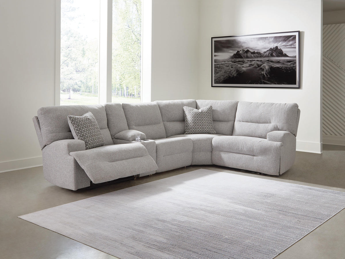 J&M Furniture - Ashley Furniture - Acklen Place 5-Piece Power Reclining Sectional with Storage Console - 5-Piece Power Reclining Sectional with Storage Console - 93605S19